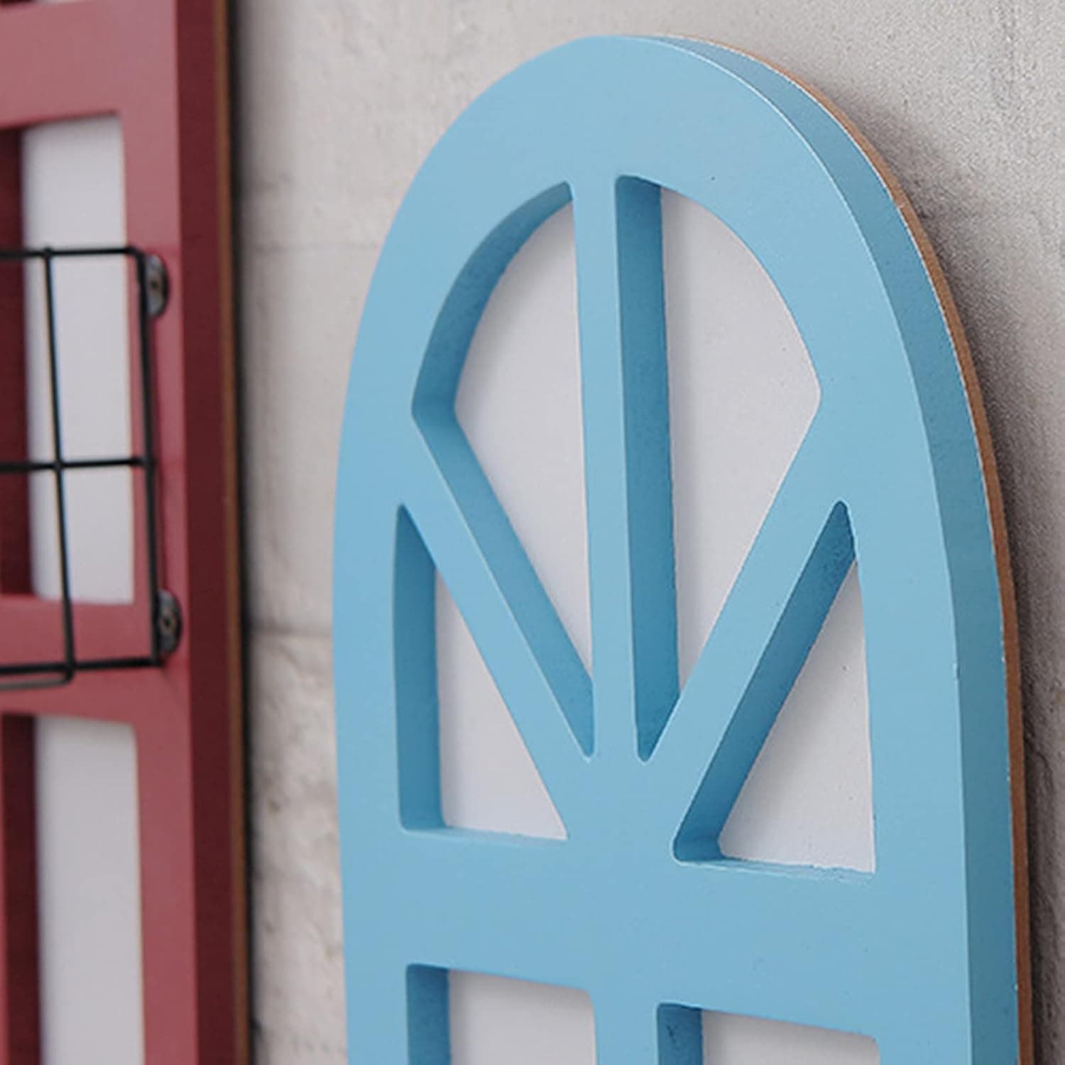 Estantería de Pared con la Forma de Casa, Decoración de Pared, Estantes Flotantes Metálico con Tablero de Madera,para Dormitorio, Salón, Cocina, Oficina,Baño (Azul)