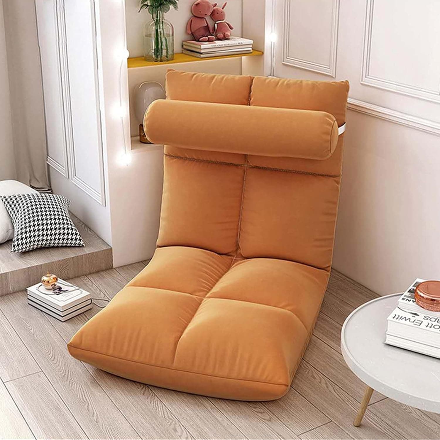 Elegantes, zusammenklappbares Sofa, mit mehreren Winkeln, zusammenklappbar, gepolsterter Bodenstuhl, verstellbar, mit Rückenlehne für Zuhause und Büro, Relaxsessel für Meditation oder Gaming, Orange