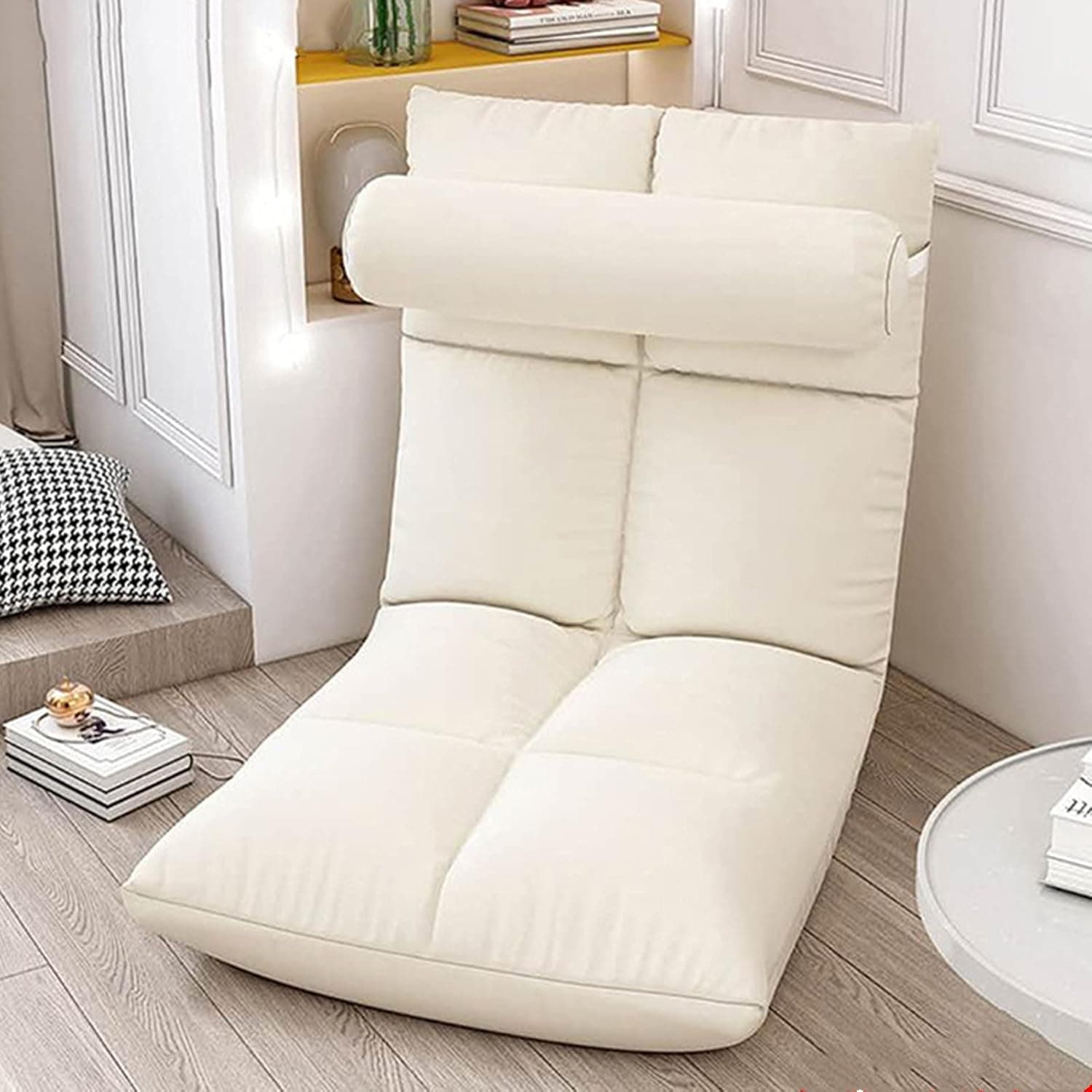 Élégant canapé pliable de sol multi-angle, chaise pliante de sol rembourrée réglable avec dossier pour la maison et le bureau, fauteuil relax pour méditation ou jeu (Beige)