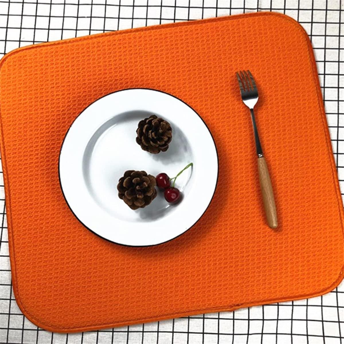 Microfiber Dish Drying Mat for Kitchen, 40 x 45 cm, Set of 2, Sink and Dishes Drying Mat, Orange