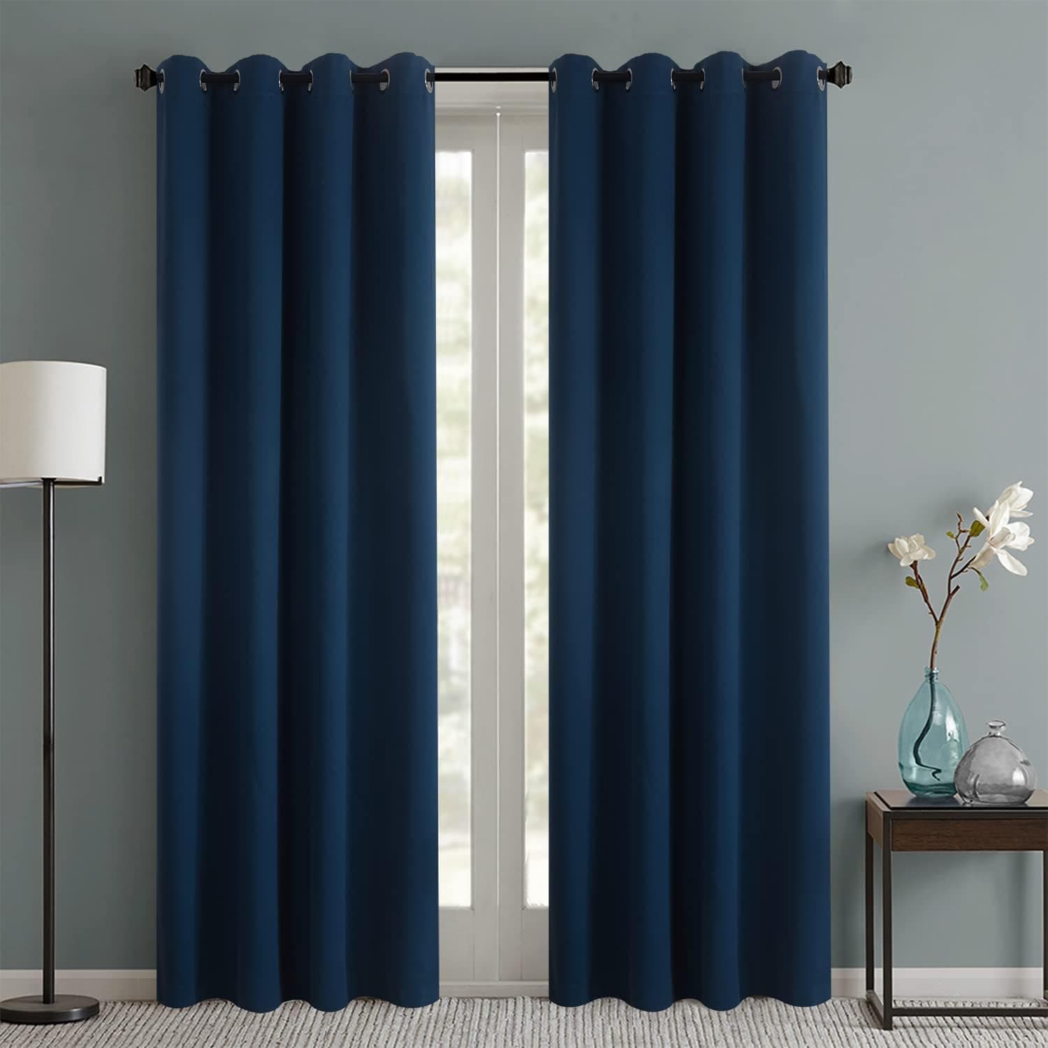 AYSW Eyelet Blackout Curtains for Bedroom Window Thermal Insulated Panels 6" Width x 54" Drop 2 Panels Navy