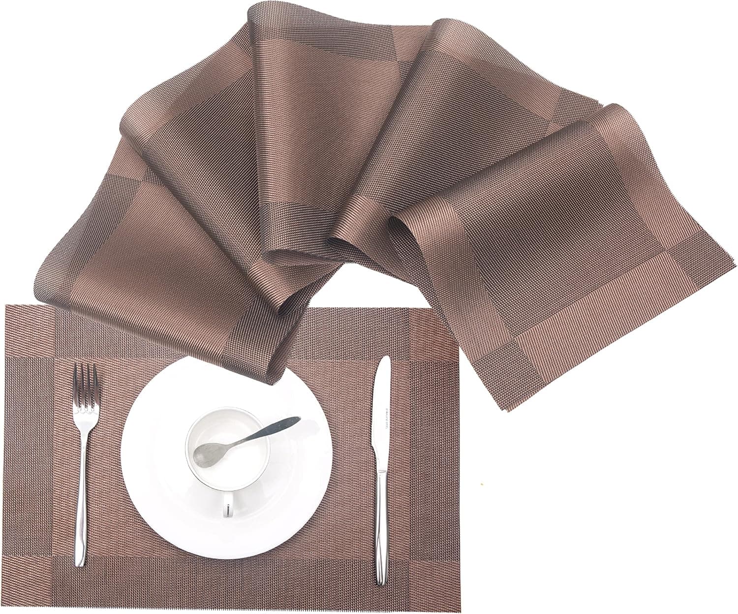 AYSW Sets de Table Lot de 6 PVC Antidérapant Lavable Résiste Vinyle Set de Table 45 x 30cm Tissées pour Napperons de Cuisine Café d'or