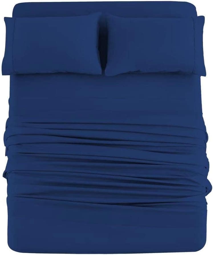 AYSW Completo Lenzuola Matrimoniali Spazzolata Microfibra Set lenzuola Matrimoniale 1 Lenzuolo con Angoli 180x200cm, 1 lenzuolo piatto di 270x290cm e 2 Federe 50x80cm Blu Navy