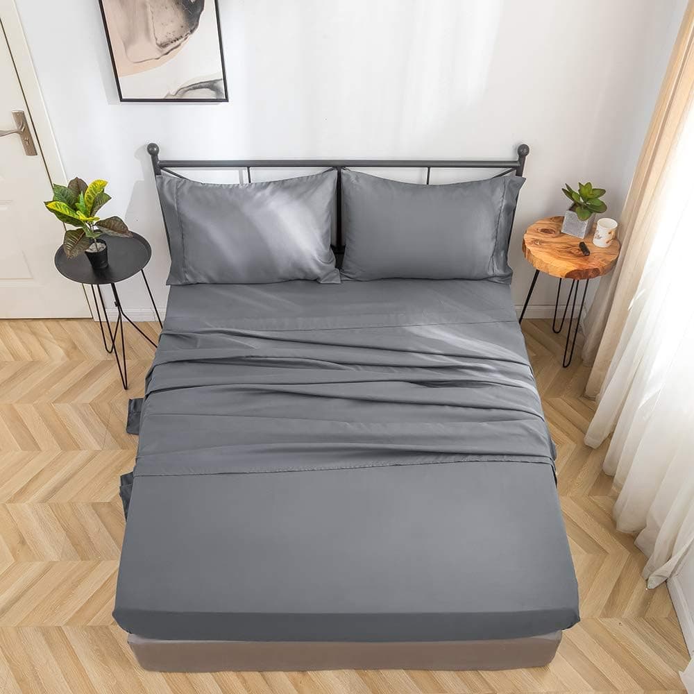 AYSW Completo Lenzuola Matrimoniali Spazzolata Microfibra Set lenzuola Matrimoniale 1 Lenzuolo con Angoli 180x200cm, 1 lenzuolo piatto di 270x290cm e 2 Federe 50x80cm Grigio