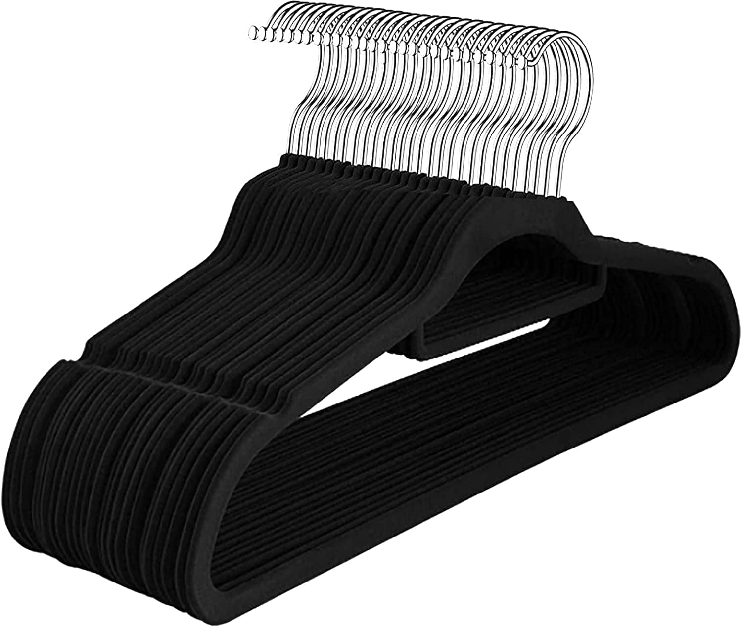 20 Perchas de Terciopelo, Antideslizantes, Gancho Giratorio, Negro Plateado, 0,6 cm de Grosor, Ahorra Espacio, para Abrigo, Vestido, Pantalones, Corbatas