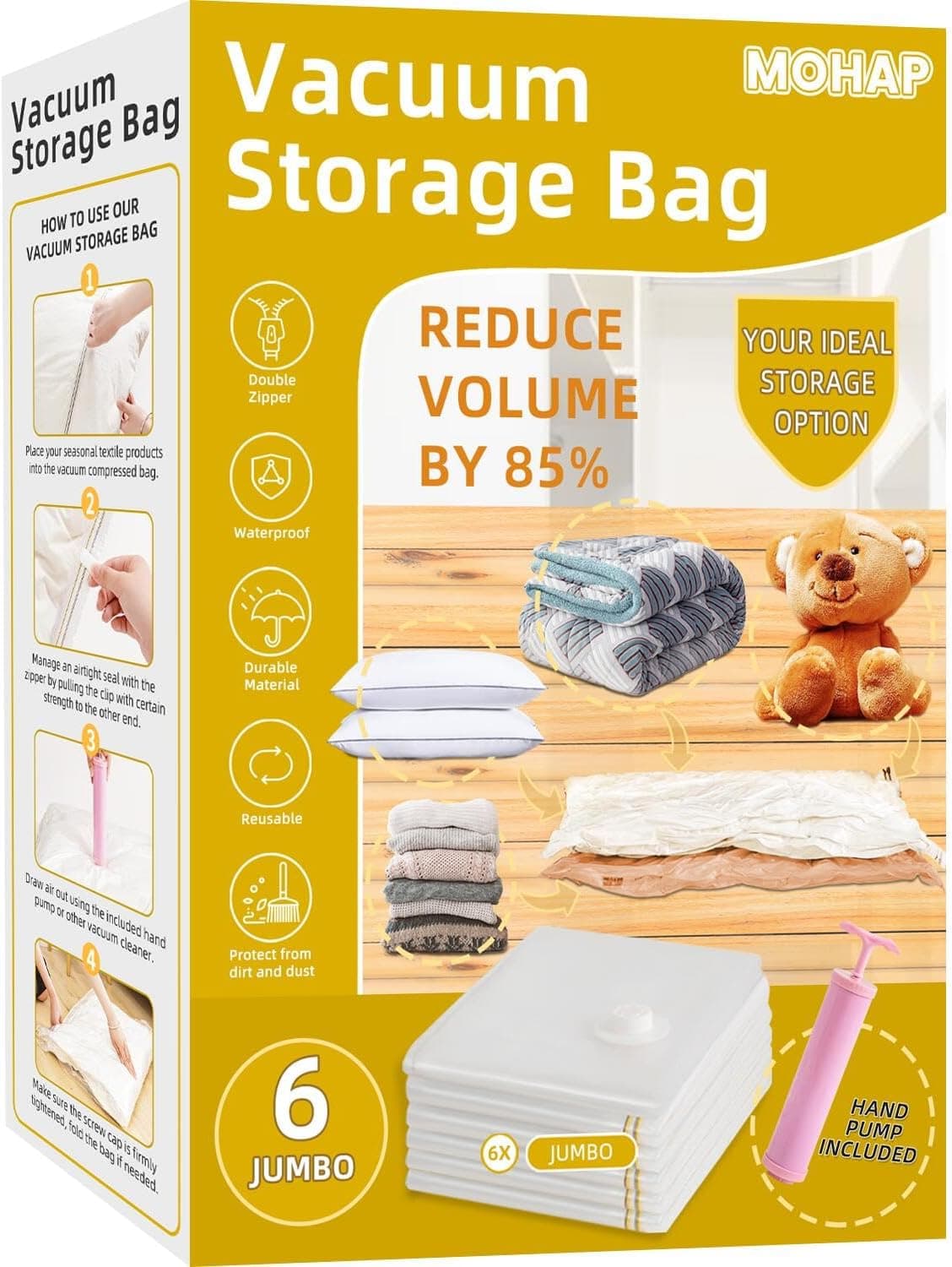 AYSW Vacuum Storage Bags Space Saver Vacuum Seal Storage Bags with Hand Pump for Clothes, Comforters and Blankets - Jumbo, 6 - Pack 40 by 30