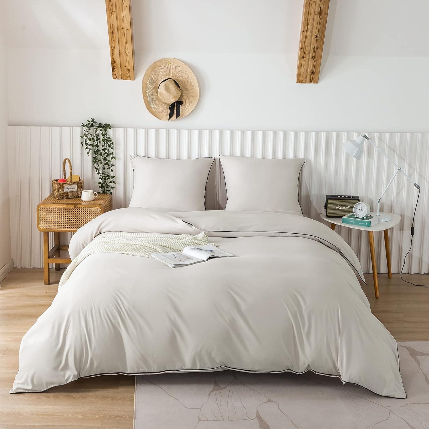 Bettwäsche mit Paspelierung 200x200 Beige