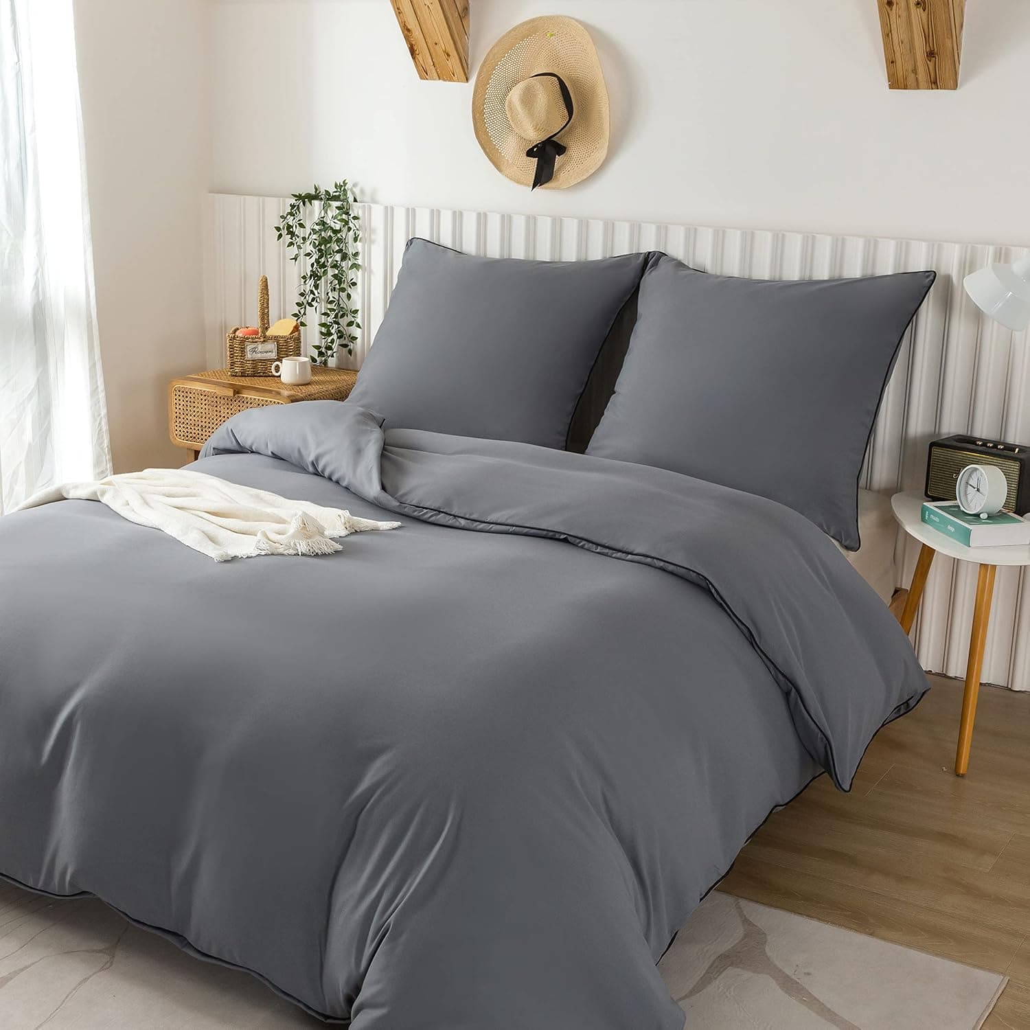 3 teilig microfiber Bettwäsche 200x200cm Grey