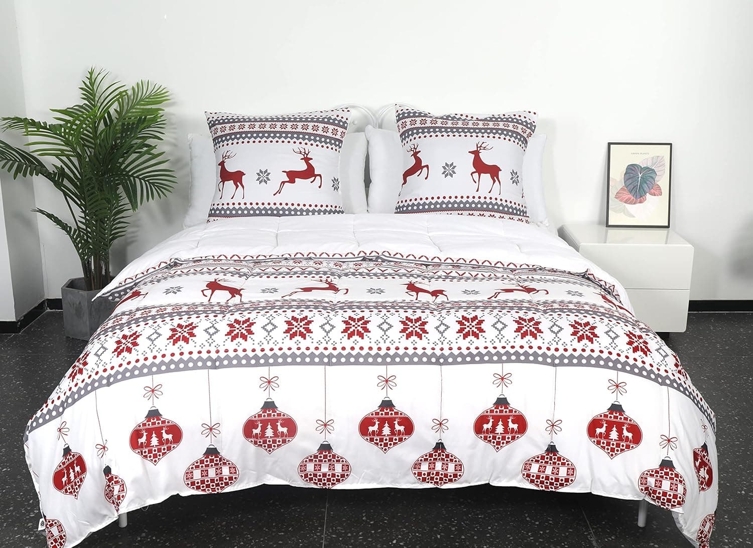 AYSW Duvet 4 Saisons Chaude 220x240 cm 450G/M² Duvet Hiver Duvet Matelassée Dessus De Lit Boutis Couvre-Lit Blanket Édredon Duvet Chaude Épais Fête Red White Renne