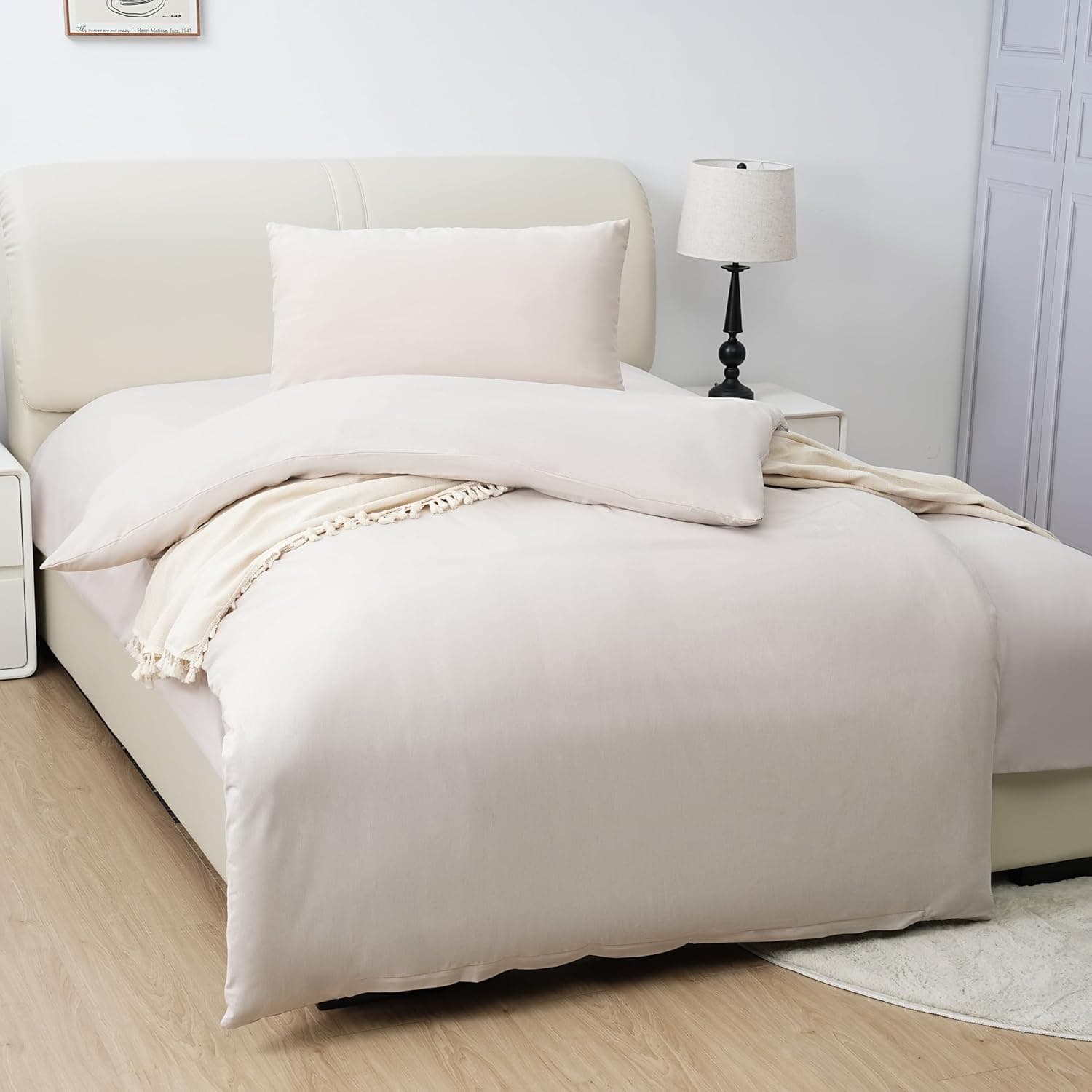 Bettwäsche gebürstet Microfaser 1 Bettbezug 135 X 200cm + 1 Kopfkissenbezug 40x80cmmit Reißverschluss Beige