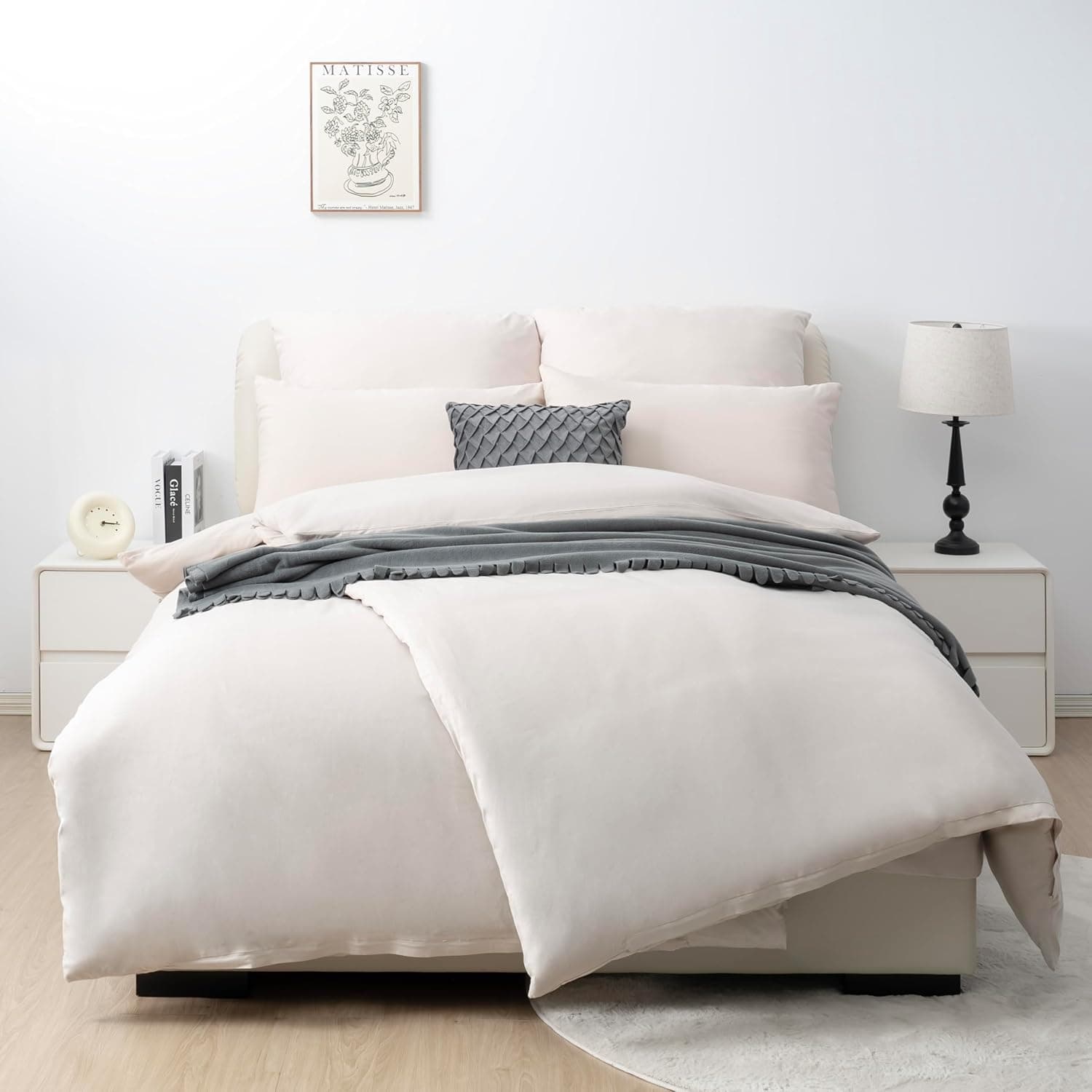 Bettwäsche gebürstet Microfaser 2 Bettbezug 135 X 200cm + 2 Kopfkissenbezug 80x80cm+2 Kopfkissenbezug 40x80cm mit Reißverschluss Beige