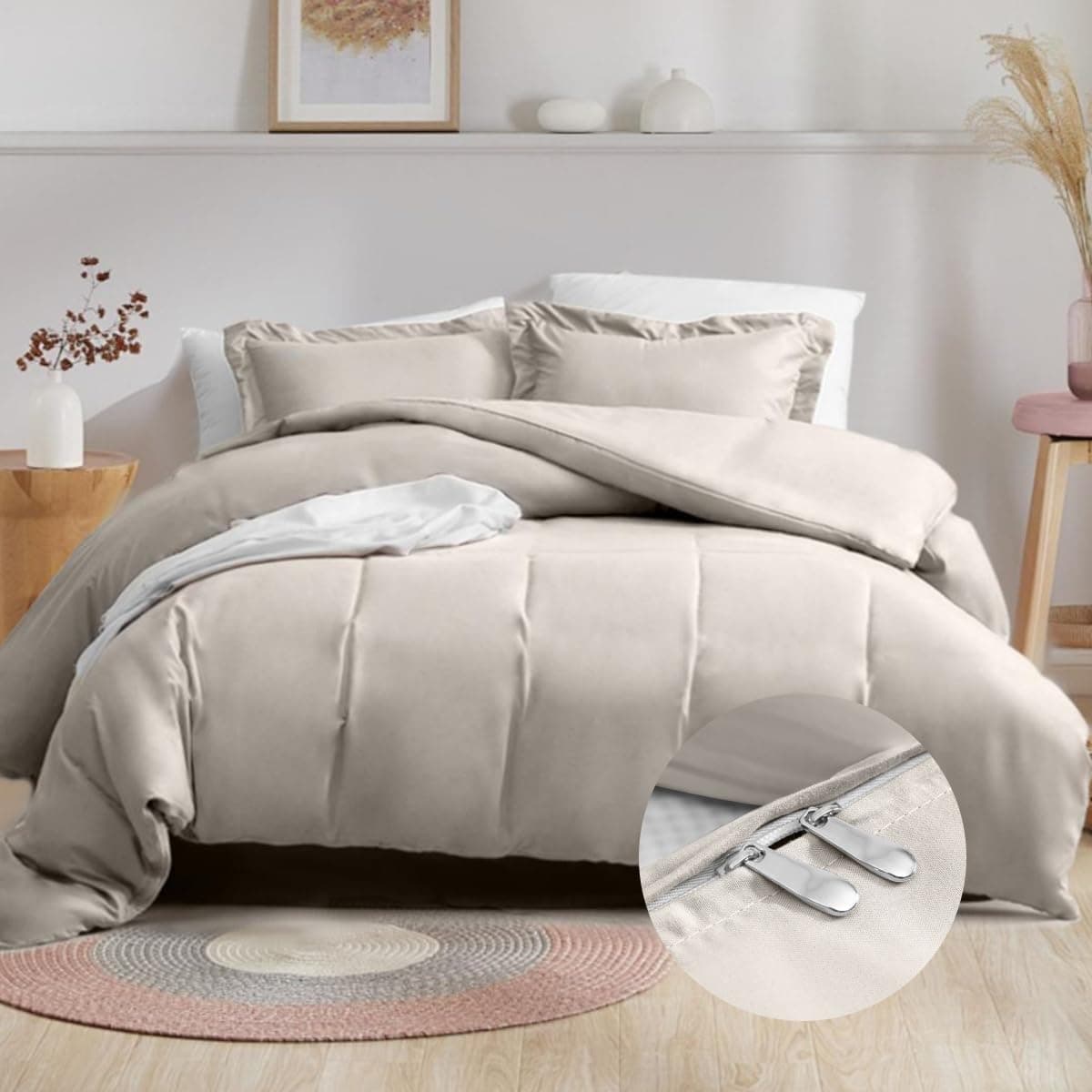 L&son Duvet Cover Set Warm Luxury 3 Pieces Breathable and Soft Material Brushed Microfiber 1800 All Season Bedding NO Comforter - Queen Beige