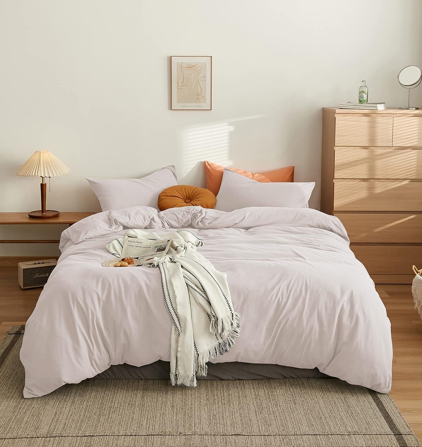 AYSW Cover de Duvet 140x190/200cm+1 Taies d'oreillers 65x65cm Beige Parure de Lit 1 Personnes 100 Fils/cm² en Microfiber avec Fermeture Éclair