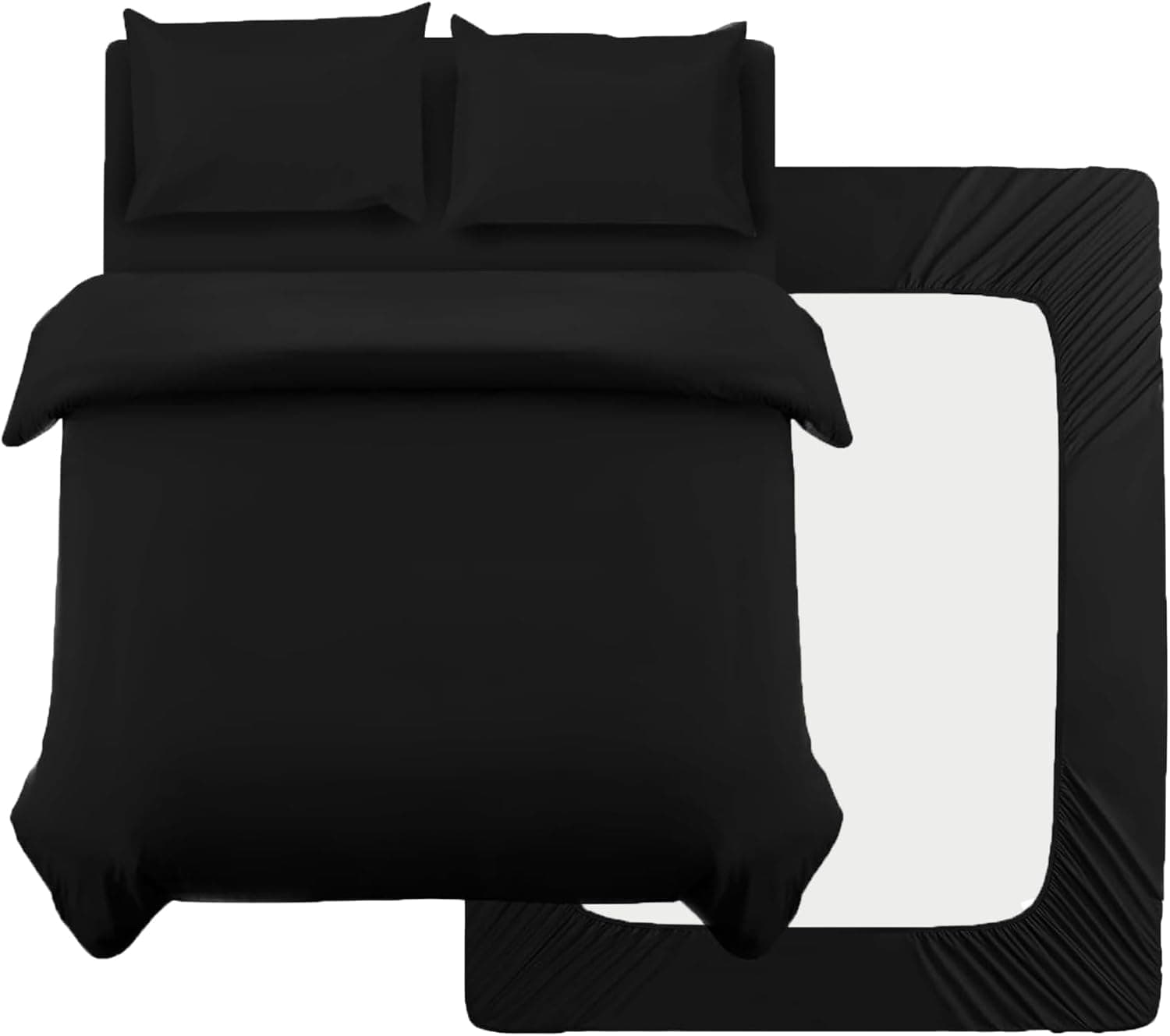 4 Pièces Sets de Cover de Duvet 200x200cm Double Fermeture Éclair Black Sheet Cover 140x190/200cm + 2 Taies d'pillow 65x65cm Parure de Lit Adulte 2 Personnes en Microfiber Brossé