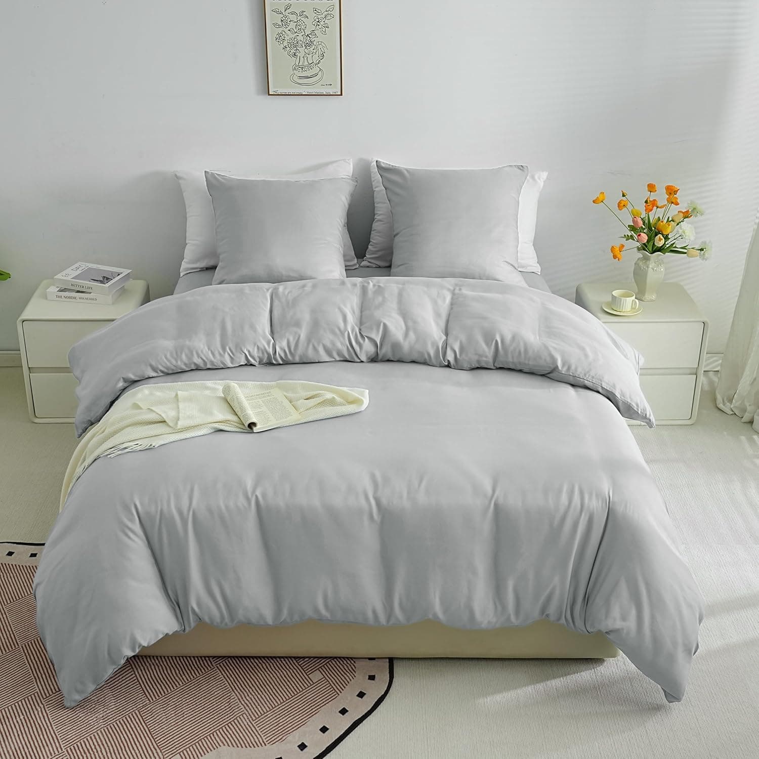 Sets de Housses de Couettes Légère 140x200 cm Fermeture Éclair 2 Pièces Microfiber 80 Fils/cm² + 1 Pillowcase d'pillow 65x65 cm Parure de Lit Adulte 1 Personne Ensemble Literie Douce