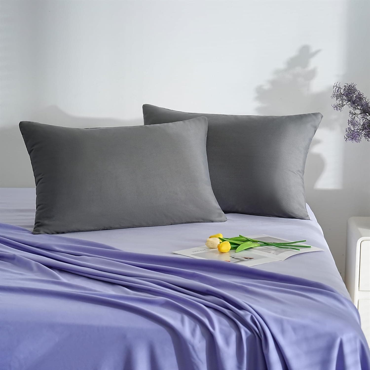 18 Couleurs Lot 2 Pillowcase d'pillow 60x80 cm Grey Cover Pillow Coussin pour Canapé Lit Fermeture Éclair Anti-Acariens Hypoallergénique Protège Pillow Zip Microfiber