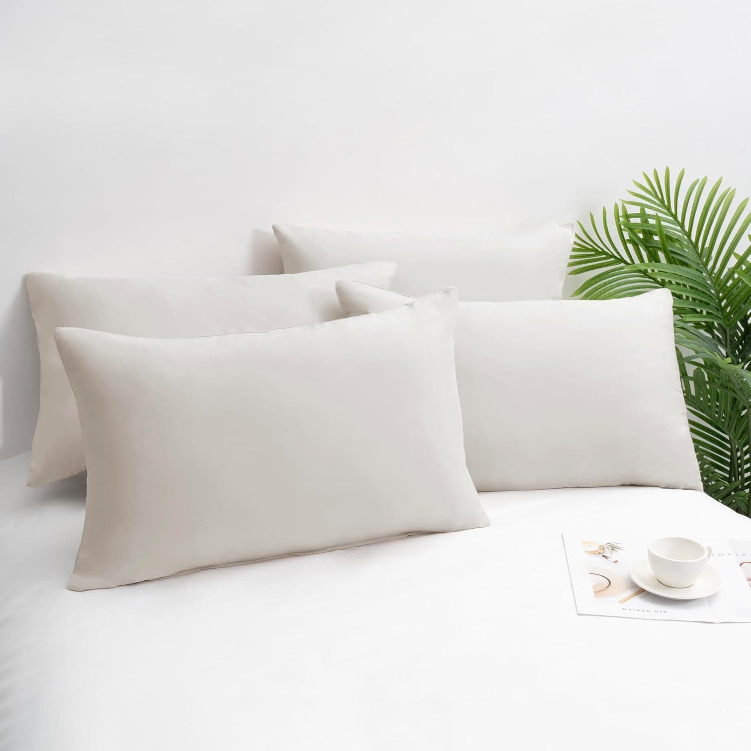 AYSW Lot de 4- Taies d'pillow 50x70cm Beige Cover d'pillow avec Une Fermeture Eclair en Microfiber