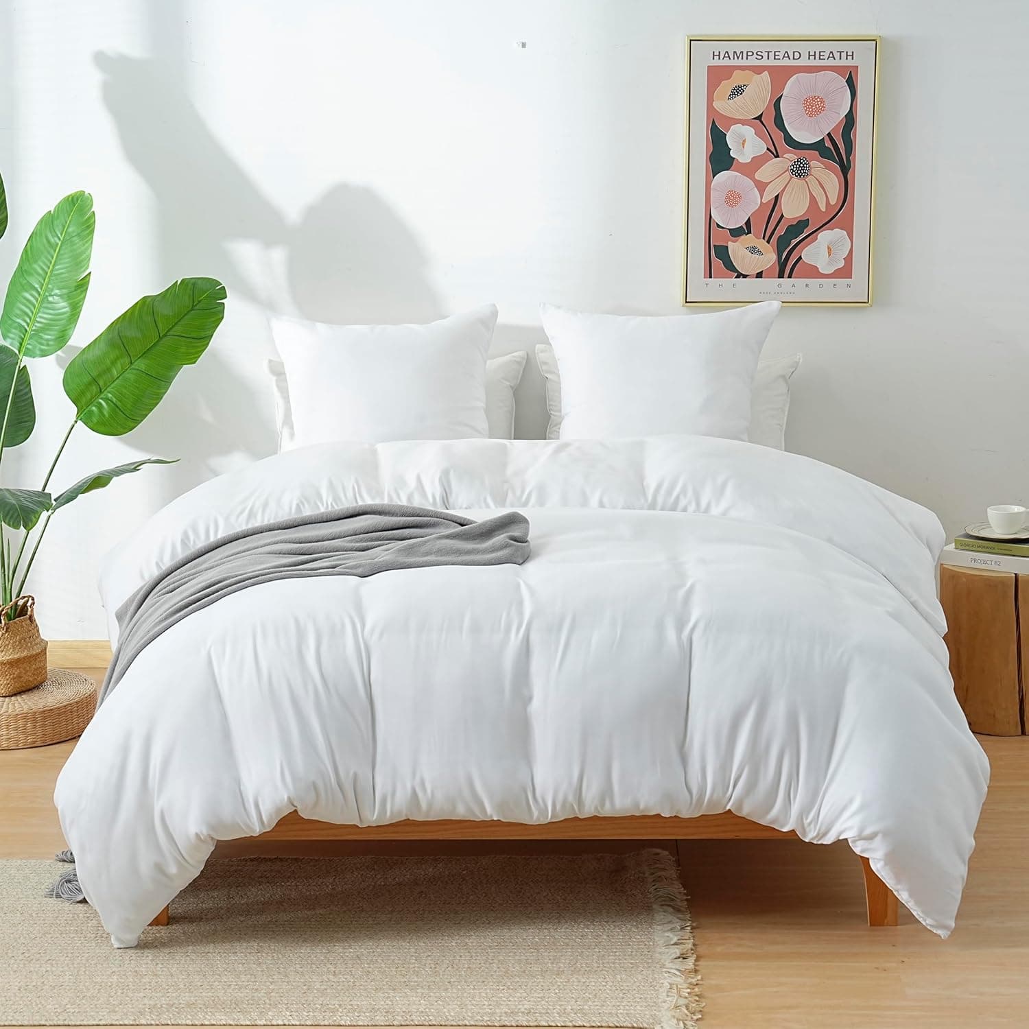 AYSW Parure de Lit 4 Pièces Cover de Duvet 240x260cm + Sheet Cover 160x200cm Bonnet 30cm + 2 Taies d'pillow 65x65cm 2 Personnes Ensemble Cover de Duvet White Léger 80 Fils/cm² Microfiber