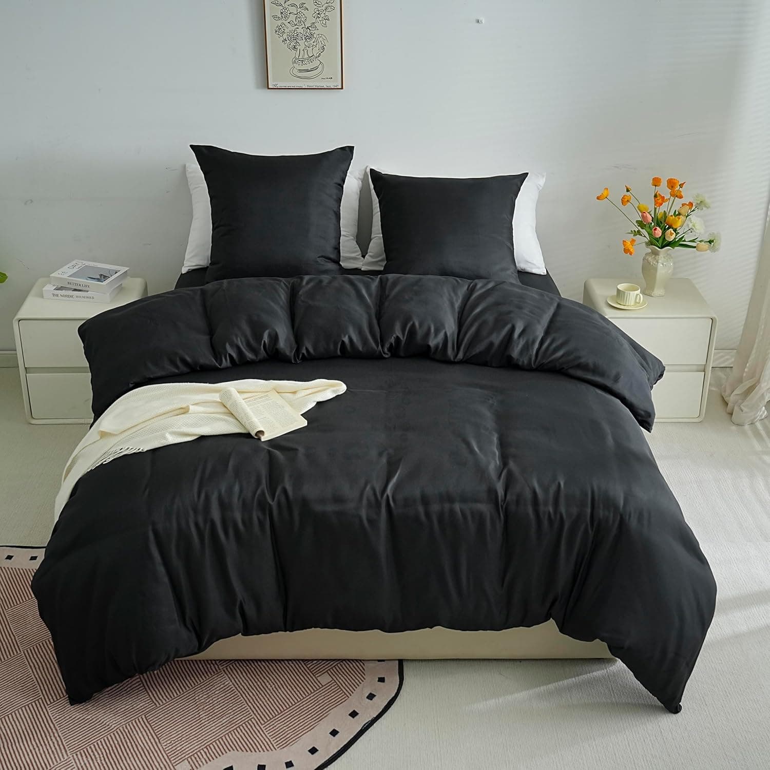 Sets de Housses de Couettes Légère 200x200 cm Fermeture Éclair 3 Pièces Microfiber 80 Fils/cm² + 2 Taies d'pillow 65x65 cm Parure de Lit Adulte 2 Personne Ensemble Literie Douce