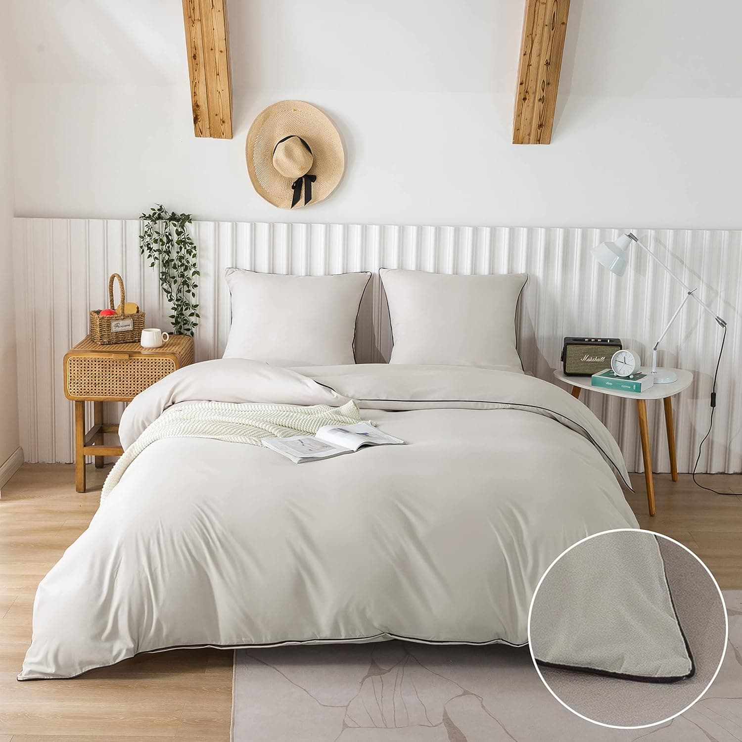 AYSW Parure de Lit 4 Pièces Cover de Duvet 220x240cm + Sheet Cover 160x200cm avec 2 taies d'oreillers 65x65cm Beige pour 2 Personnes Parure 120 Fils/cm² en Microfiber