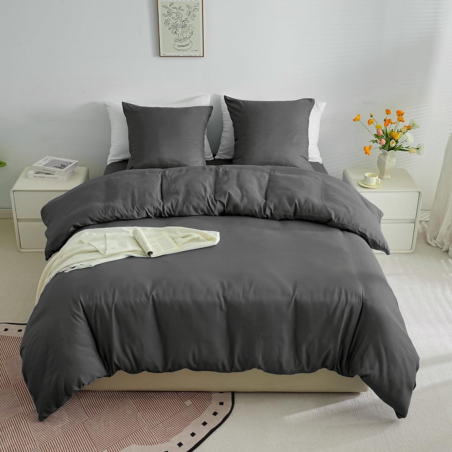 Sets de Housses de Couettes Légère 140x200 cm Fermeture Éclair 2 Pièces Microfiber 80 Fils/cm² + 1 Pillowcase d'pillow 65x65 cm Parure de Lit Adulte 1 Personne Ensemble Literie Douce