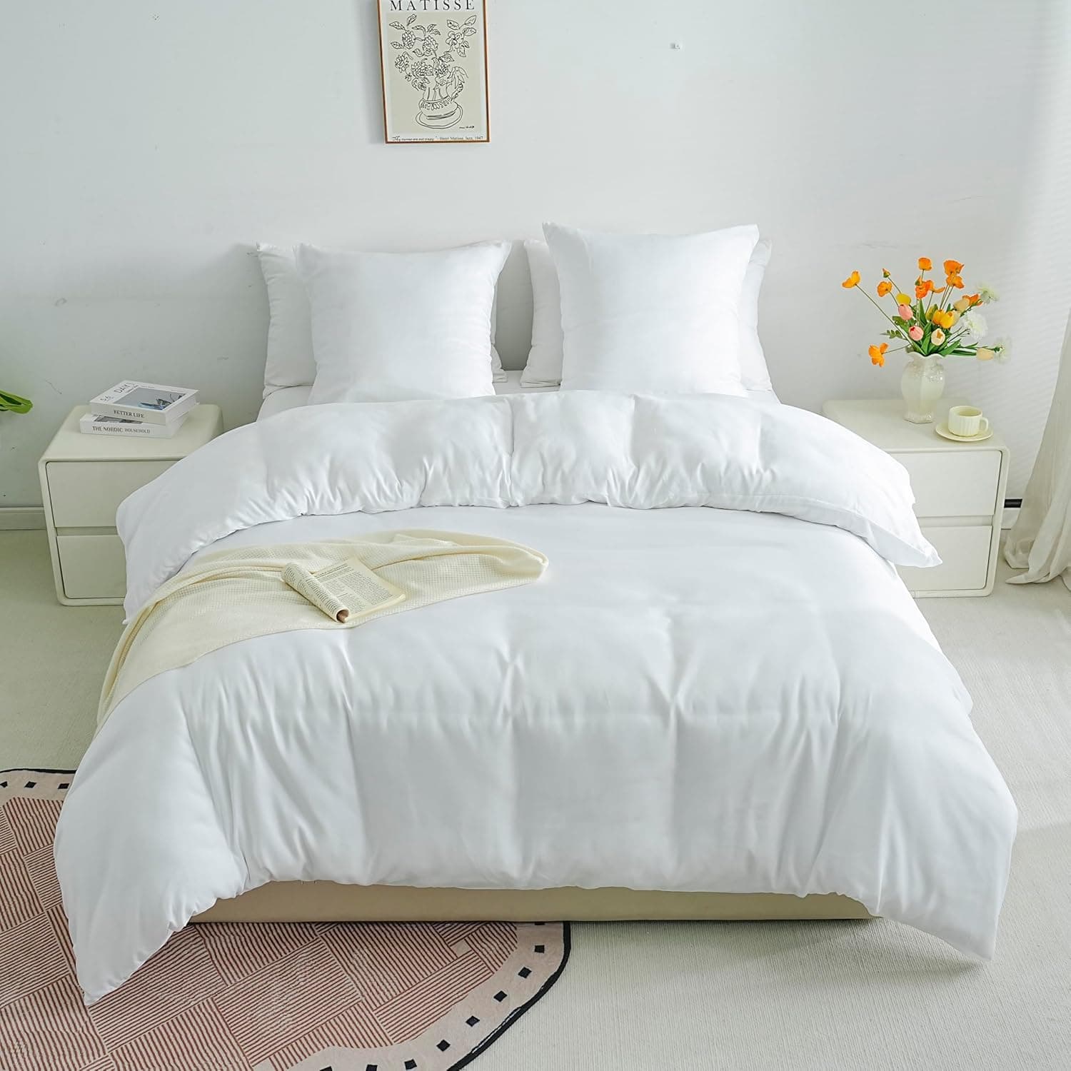 Sets de Housses de Couettes Légère 200x200 cm Fermeture Éclair 3 Pièces Microfiber 80 Fils/cm² + 2 Taies d'pillow 65x65 cm Parure de Lit Adulte 2 Personne Ensemble Literie Douce