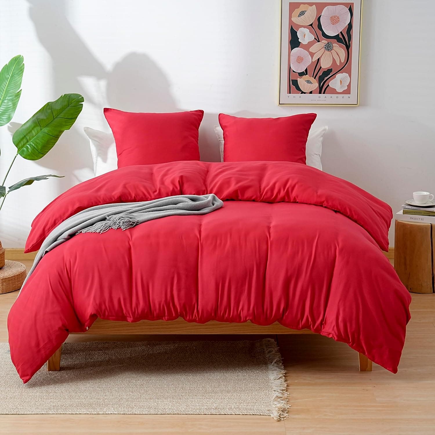 AYSW Parure de Lit 4 Pièces Cover de Duvet 220x240cm + Sheet Cover 140x190cm Bonnet 30cm + 2 Taies d'pillow 65x65cm 2 Personnes Ensemble Cover de Duvet Red Léger 80 Fils/cm² Microfiber