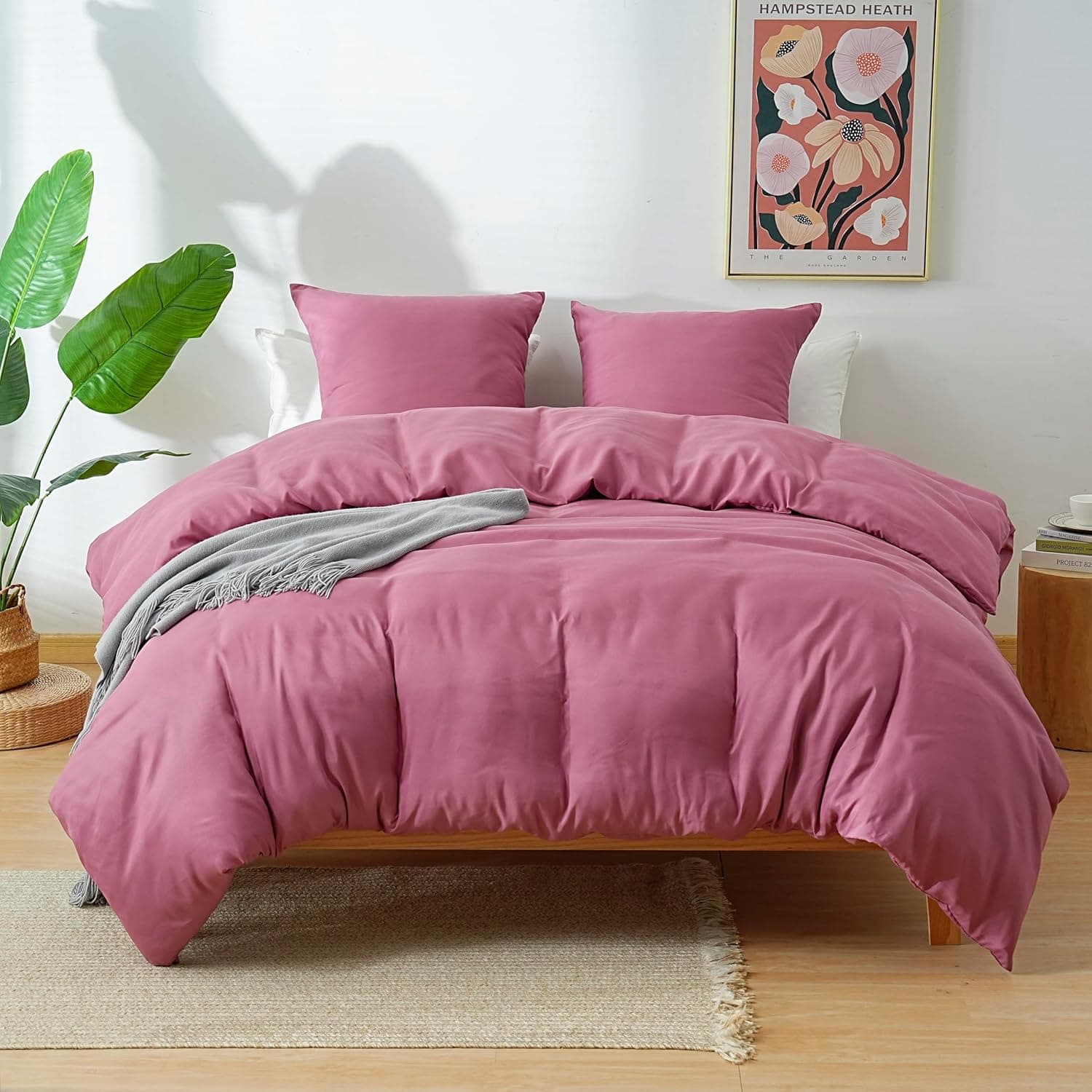 AYSW Parure de Lit 4 Pièces Cover de Duvet 200x200cm + Sheet Cover 160x200cm Bonnet 30cm + 2 Taies d'pillow 65x65cm 2 Personnes Ensemble Cover de Duvet Vieux Pink Léger 80 Fils/cm² Microfiber