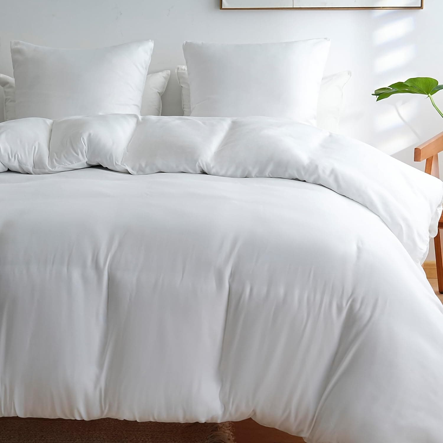 AYSW 4 Pièces Parure de Lit Adulte Cover de Duvet 200x200cm+Sheet Cover 140x200+2 Taies d'oreillers 65x65cm White Normal 80 Fils/cm² Cover de Duvet 2 Personnes avec Fermeture Éclair