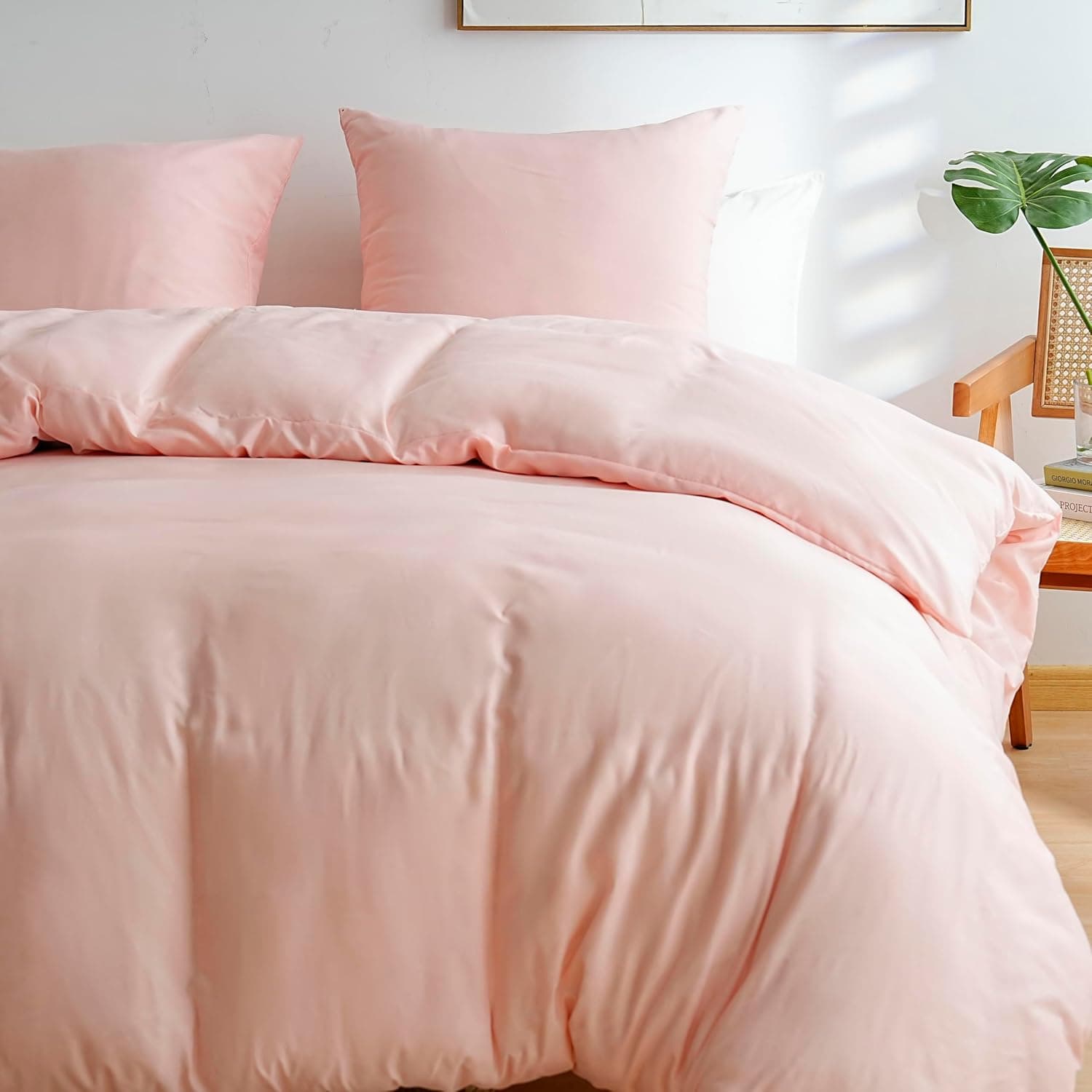 AYSW 4 Pièces Parure de Lit Adulte Cover de Duvet 240x260cm+Sheet Cover 160x200+2 Taies d'oreillers 65x65cm Pink Normal 80 Fils/cm² Cover de Duvet 2 Personnes avec Fermeture Éclair