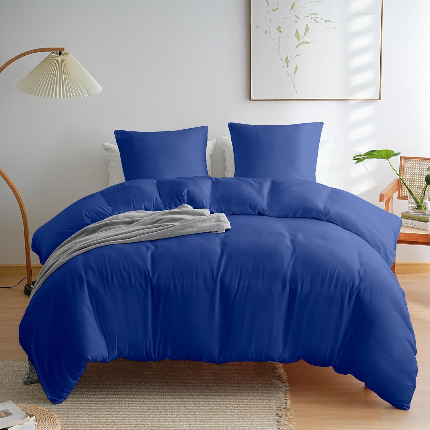 AYSW Cover de Duvet 200x200cm+2 Taies d'oreillers 65x65cm Blue Dark Normal Parure de Lit Adulte 2 Personnes 80 Fils/cm² en Microfiber Parure Cover Duvet