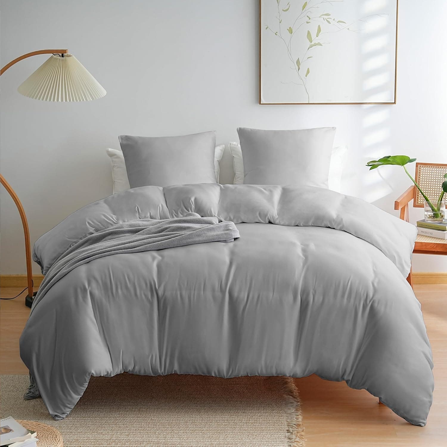 AYSW Cover de Duvet 200x200cm+2 Taies d'oreillers 65x65cm Grey Light Normal Parure de Lit Adulte 2 Personnes 80 Fils/cm² en Microfiber Parure Cover Duvet