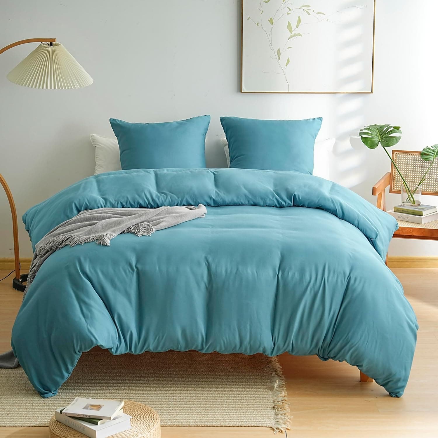 AYSW Cover de Duvet 200x200cm+2 Taies d'oreillers 65x65cm Lac Blue Normal Parure de Lit Adulte 2 Personnes 80 Fils/cm² en Microfiber Parure Cover Duvet