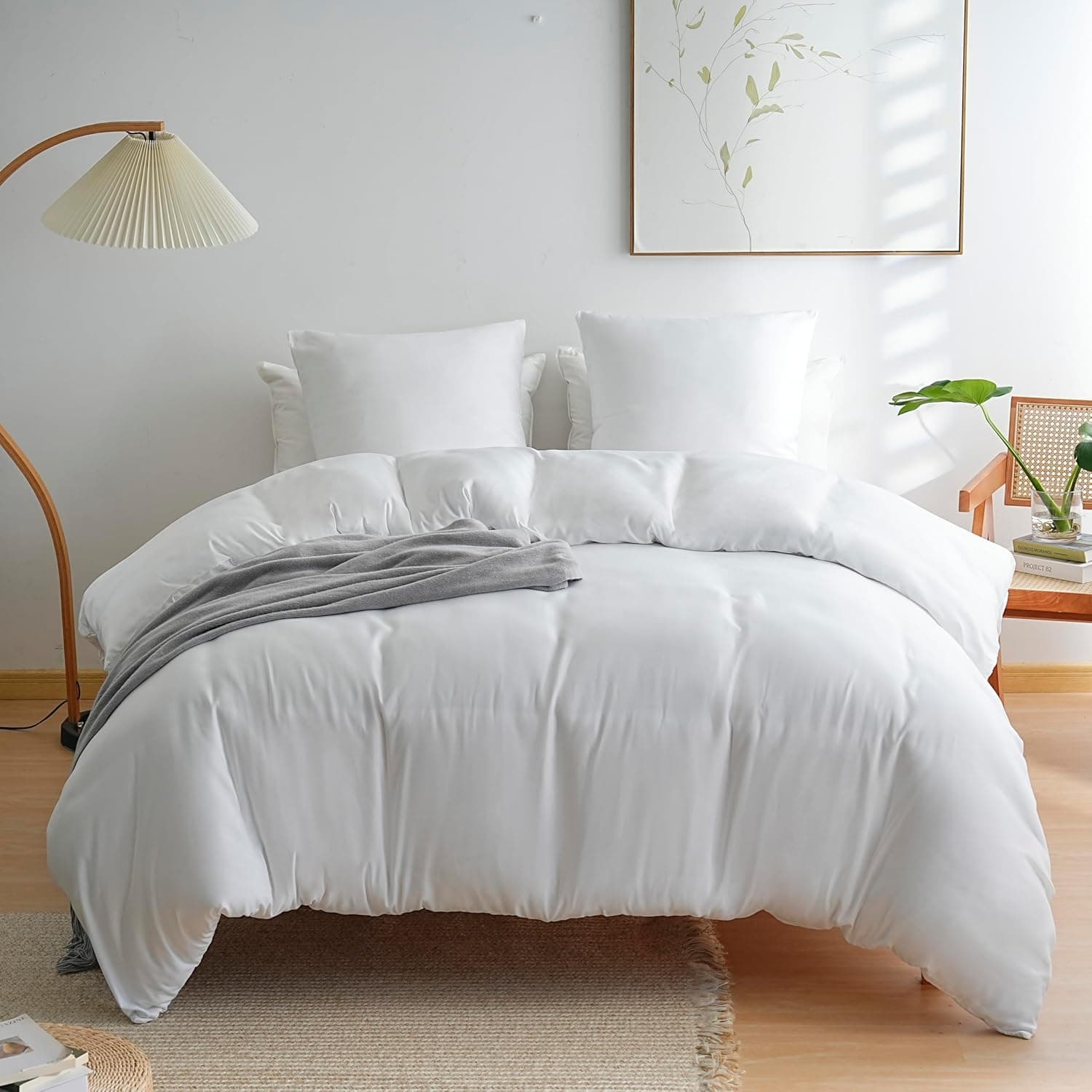 AYSW Cover de Duvet 220x240cm+2 Taies d'oreillers 65x65cm White Normal Parure de Lit Adulte 2 Personnes 80 Fils/cm² en Microfiber Parure Cover Duvet