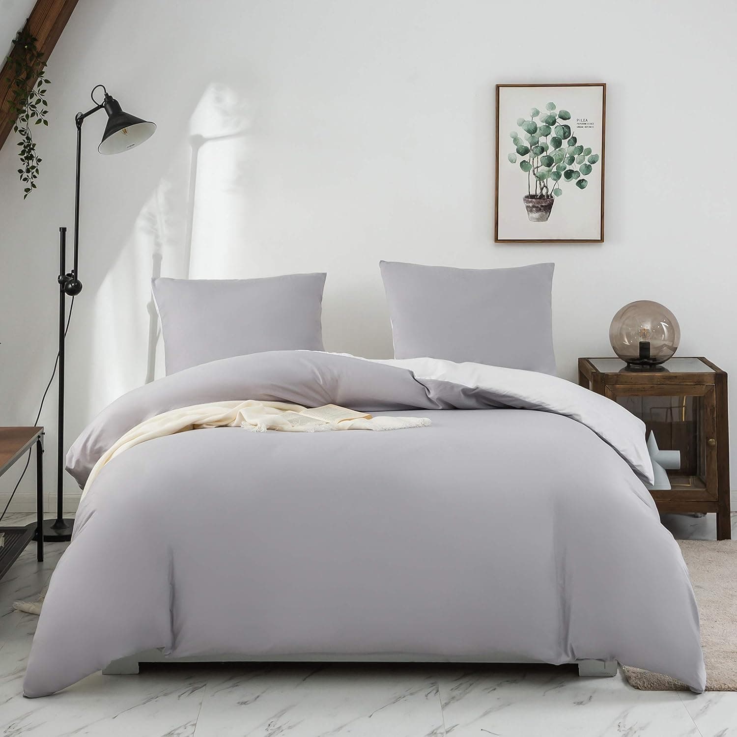 AYSW Cover de Duvet Réversible 140x190/200 cm Cotton lavé Grey Pillowcase d'pillow 65x65x1 cm Parure de Lit Aspect Ridée Naturel Bicolore pour 1 Personne Fermeture Éclair Sets de Housses de couettes