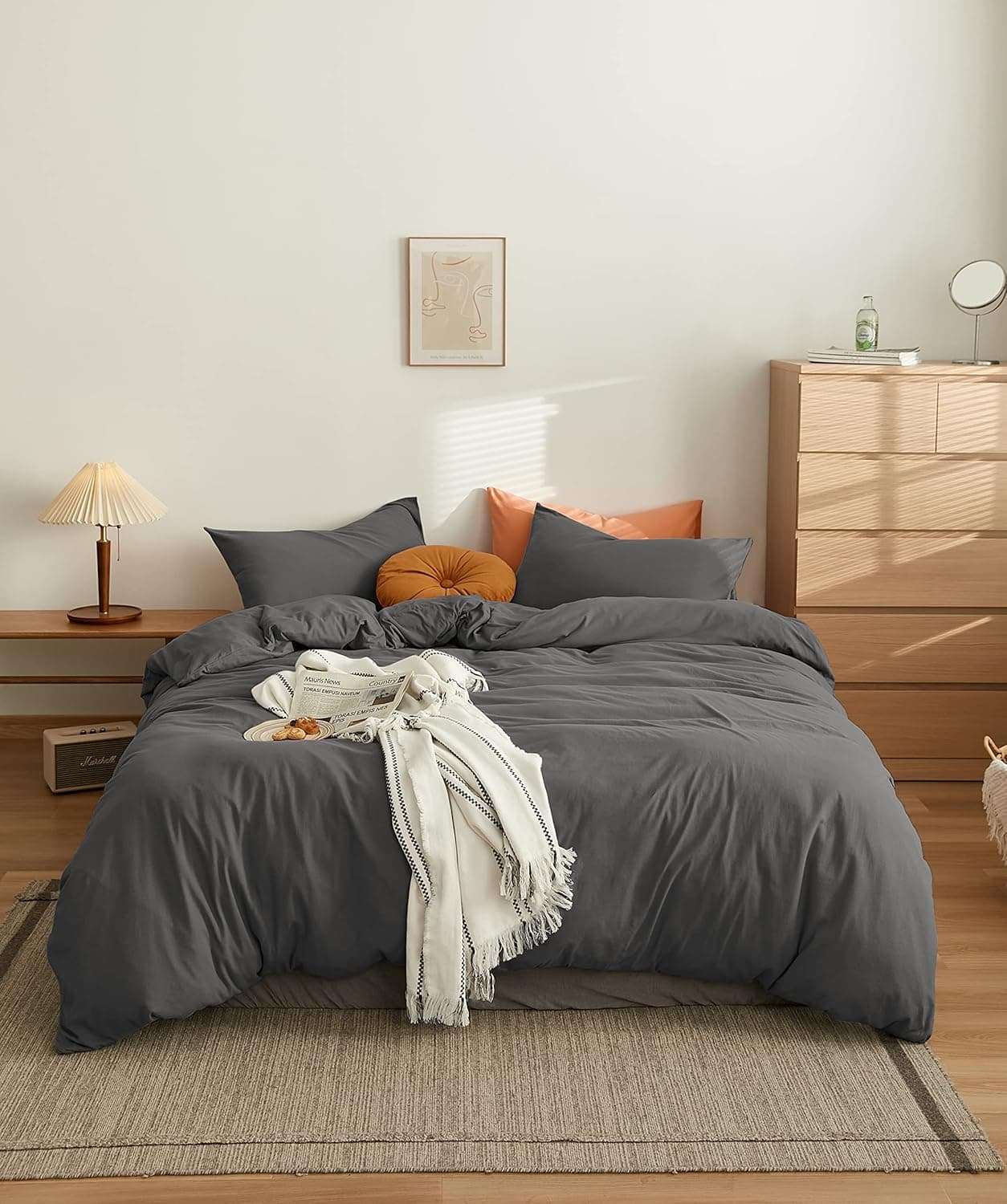 AYSW Cover de Duvet 240x260cm+2 Taies d'oreillers 65x65cm Grey Parure de Lit Adulte 2 Personnes 100 Fils/cm² en Microfiber avec Fermeture Éclair