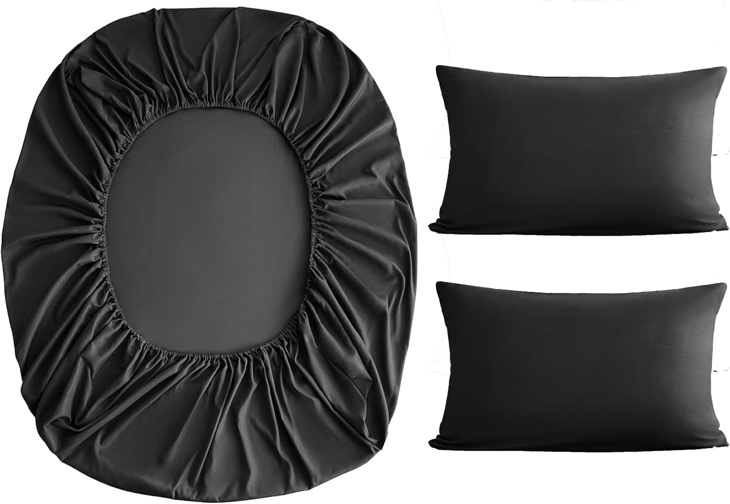 AYSW Fitted Sheet Set King Size 16" Deep Pocket with 1 Bedsheet and 2 Pillowcases Brushed Microfiber Black