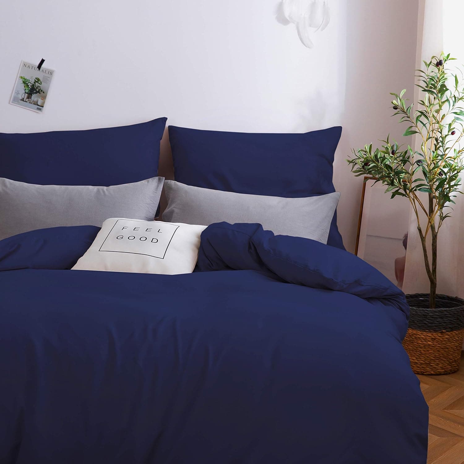 AYSW Cover de Duvet 220x240cm+2 Taies d'oreillers 65x65cm Blue Marine Parure de Lit Adulte 2 Personnes 100 Fils/cm² en Microfiber avec Fermeture Éclair