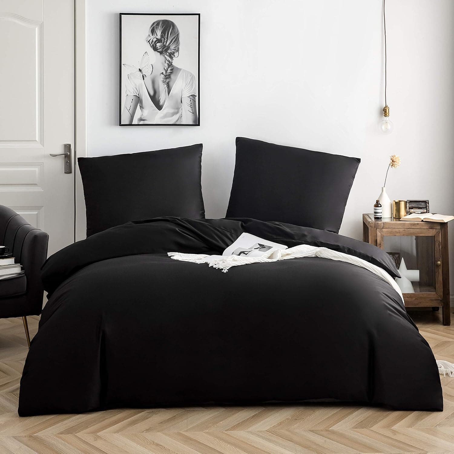 Cotton Bettwäsche 155x220 cm Black 1 Bettbezug mit 1 Kopfkissenbezug 80x80 cm