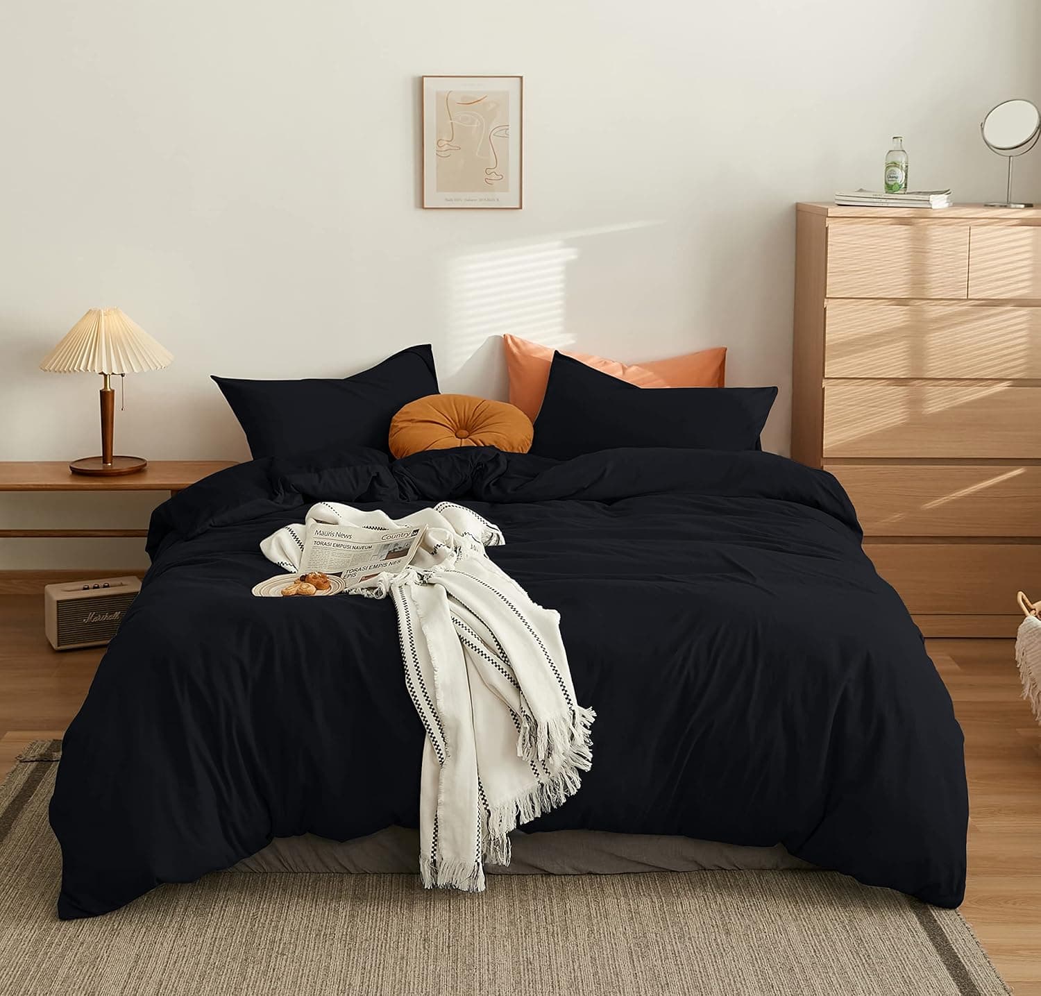 AYSW Cover de Duvet 240x260cm+2 Taies d'oreillers 65x65cm Black Parure de Lit Adulte 2 Personnes 100 Fils/cm² en Microfiber avec Fermeture Éclair