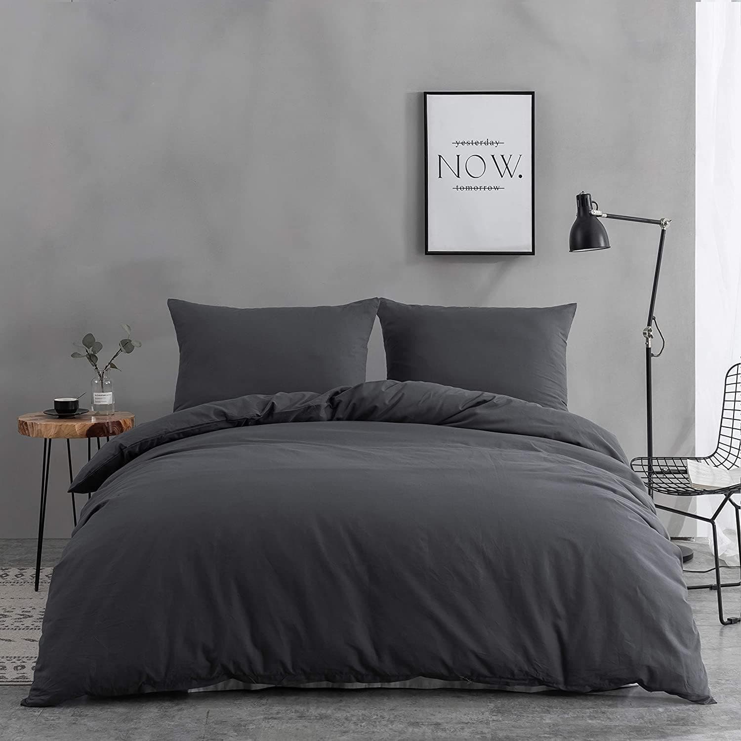 QZY - Biancheria da Letto in Cotone, Grigio, con Chiusura Lampo, 100% Cotone, Grey, 200 x 200 cm