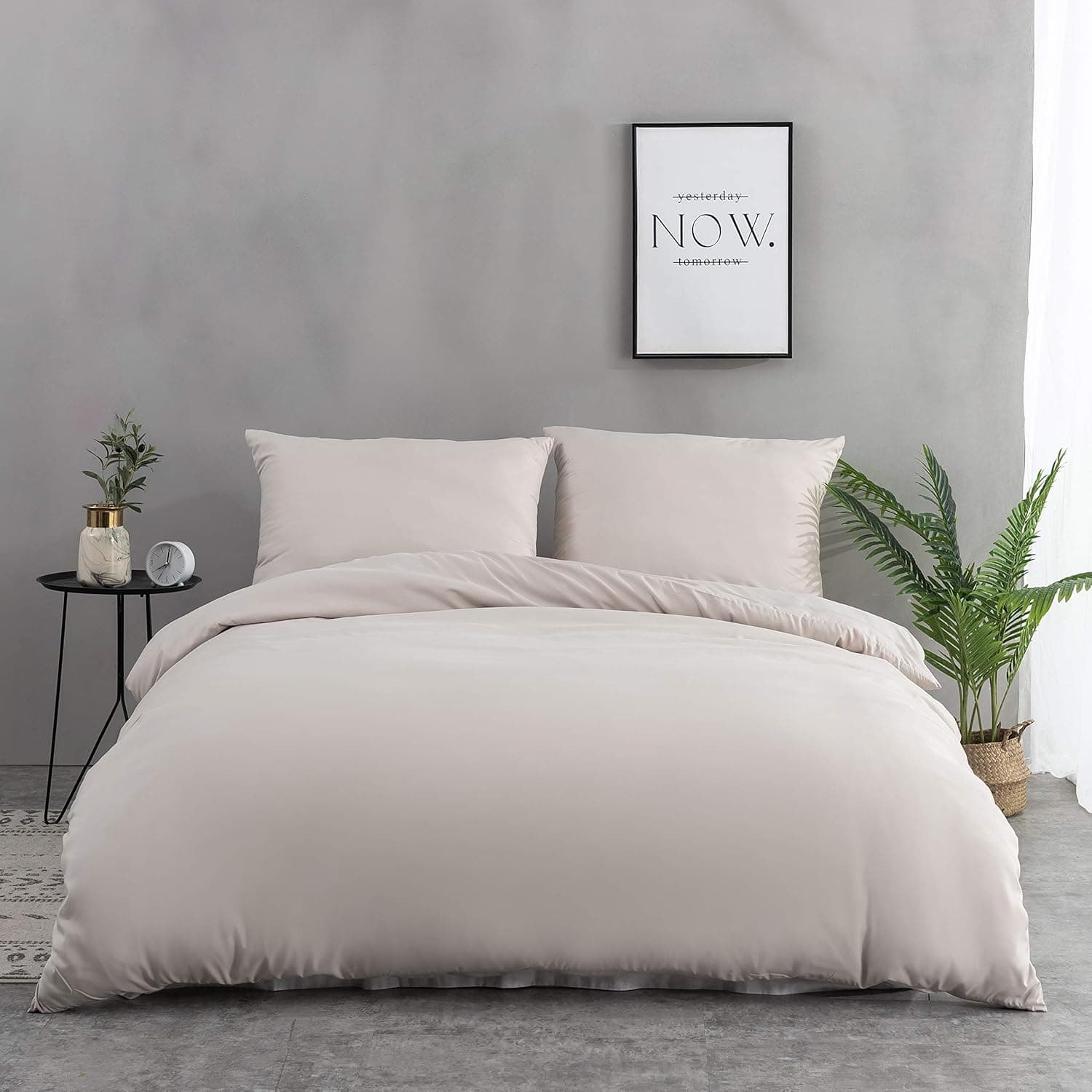 AYSW 120 Fils/cm² Cover de Duvet 200x200 cm Beige avec Taies d'Oreillers 65x65x2cm Parure de Lit 2 Personnes avec Fermeture Eclaire