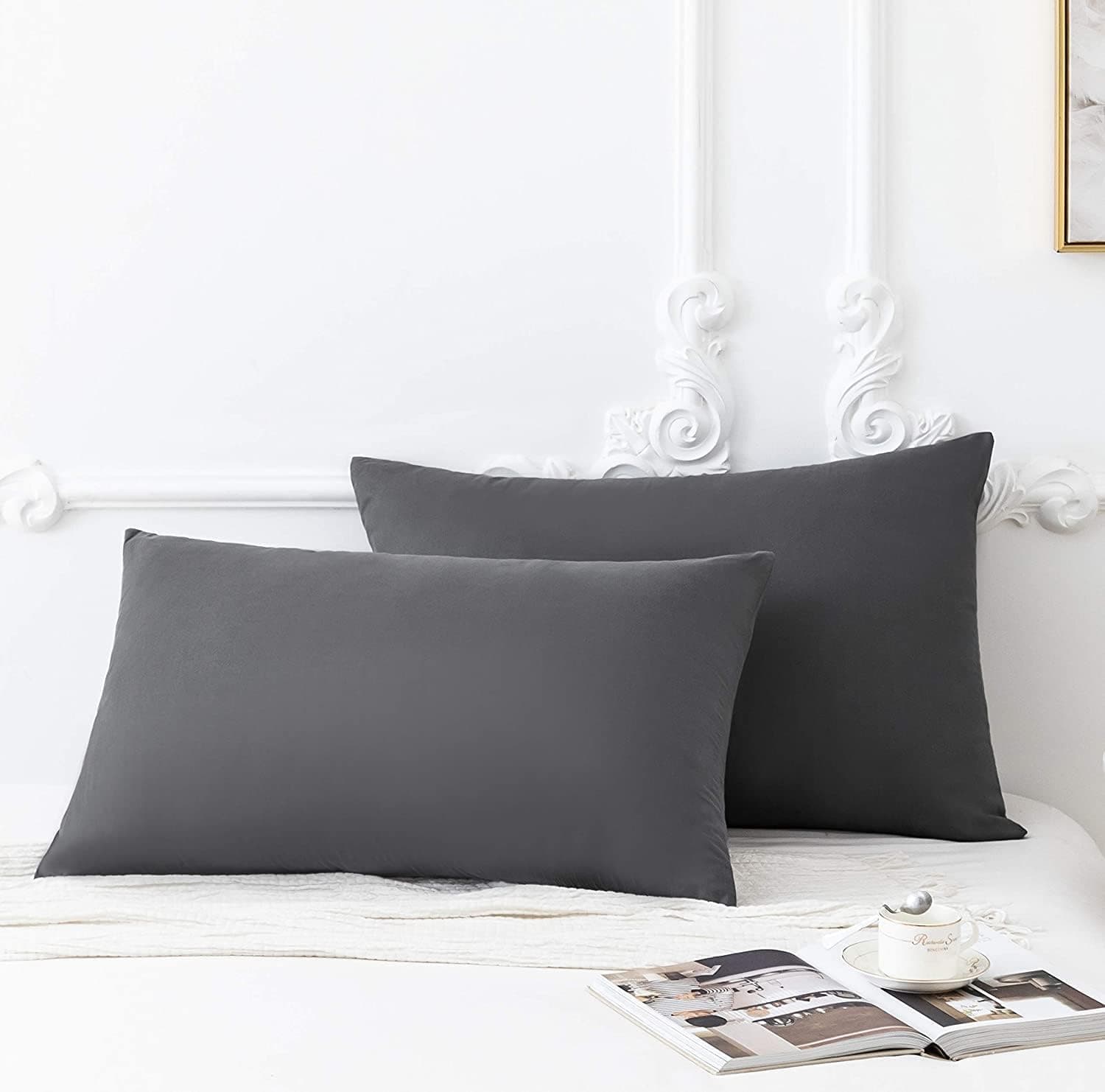 AYSW Lot de 2-100% Cotton Taies d'pillow 50x70cm Grey avec la Fermeture Eclair Cover d'pillow