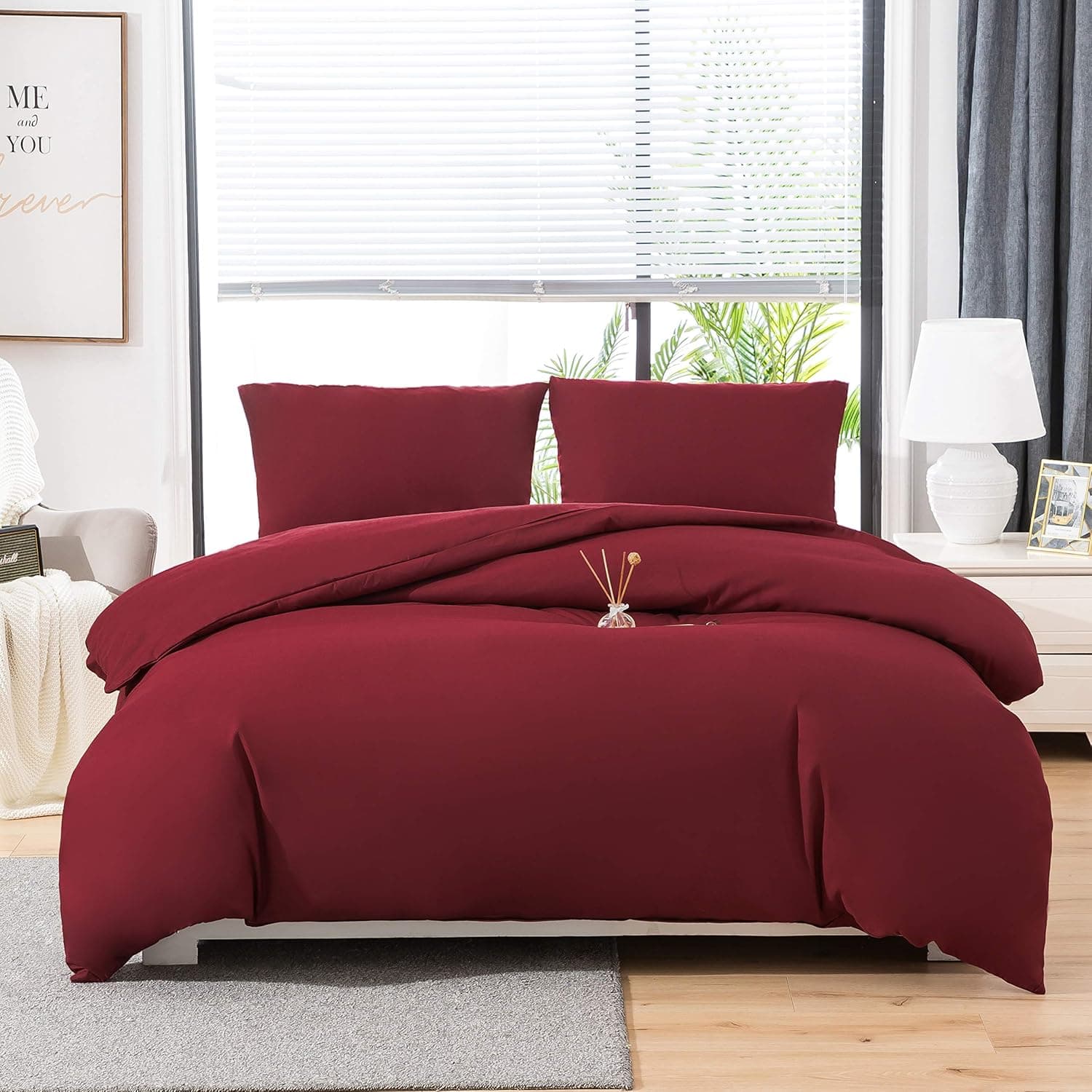 AYSW Sets de Cover de Duvet 220x240cm+2 taies d'oreillers 65x65cm Red Parure de Lit 2 Personnes Adulte en Microfiber