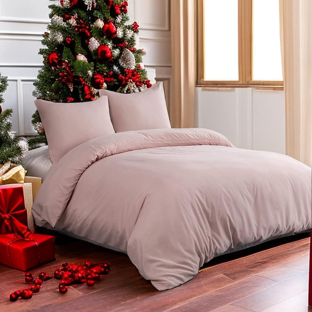 Bettwäsche gebürstet Microfaser 1 Bettbezug 200x200cm + 2 Kopfkissenbezug 80x80cm mit Reißverschluss Rosa