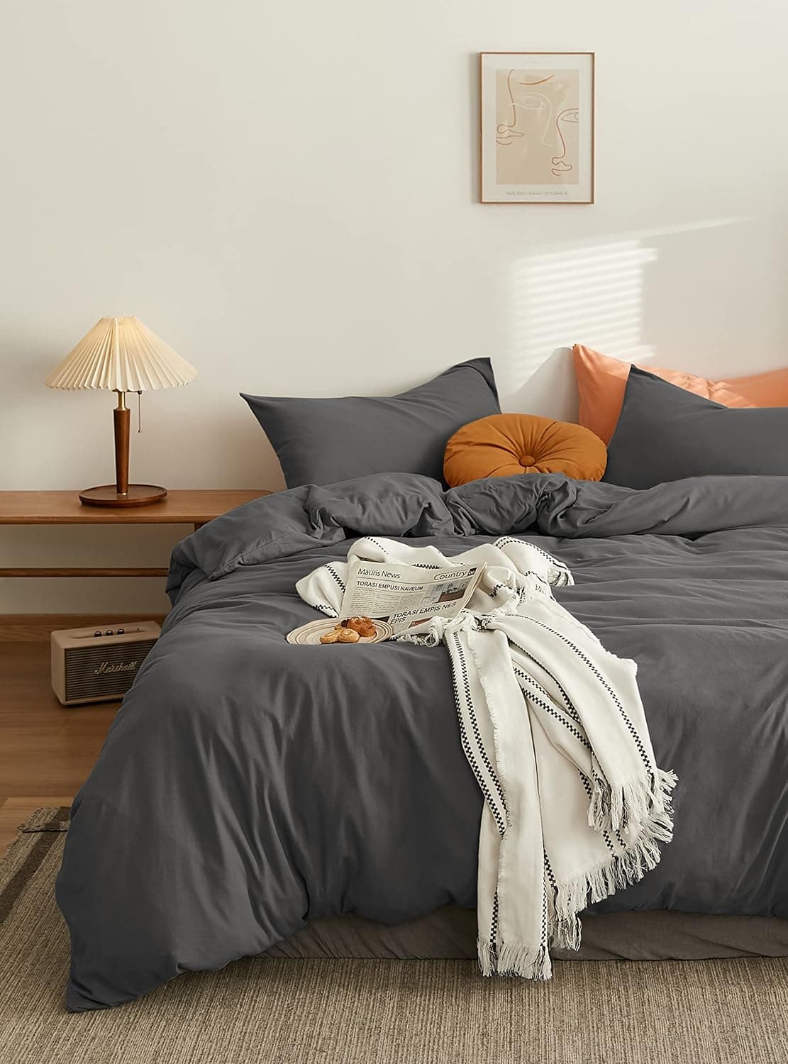 AYSW Cover de Duvet 140x190/200cm+1 Taies d'oreillers 65x65cm Grey Parure de Lit 1 Personnes 100 Fils/cm² en Microfiber avec Fermeture Éclair