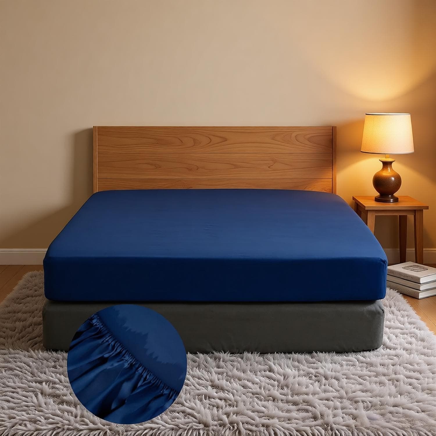 AYSW Queen Size Fitted Sheet - Deep Pocket 16" - No Pilling & Fade Resistant Microfiber - 1 Piece Only - Dark Blue Hotel Quality