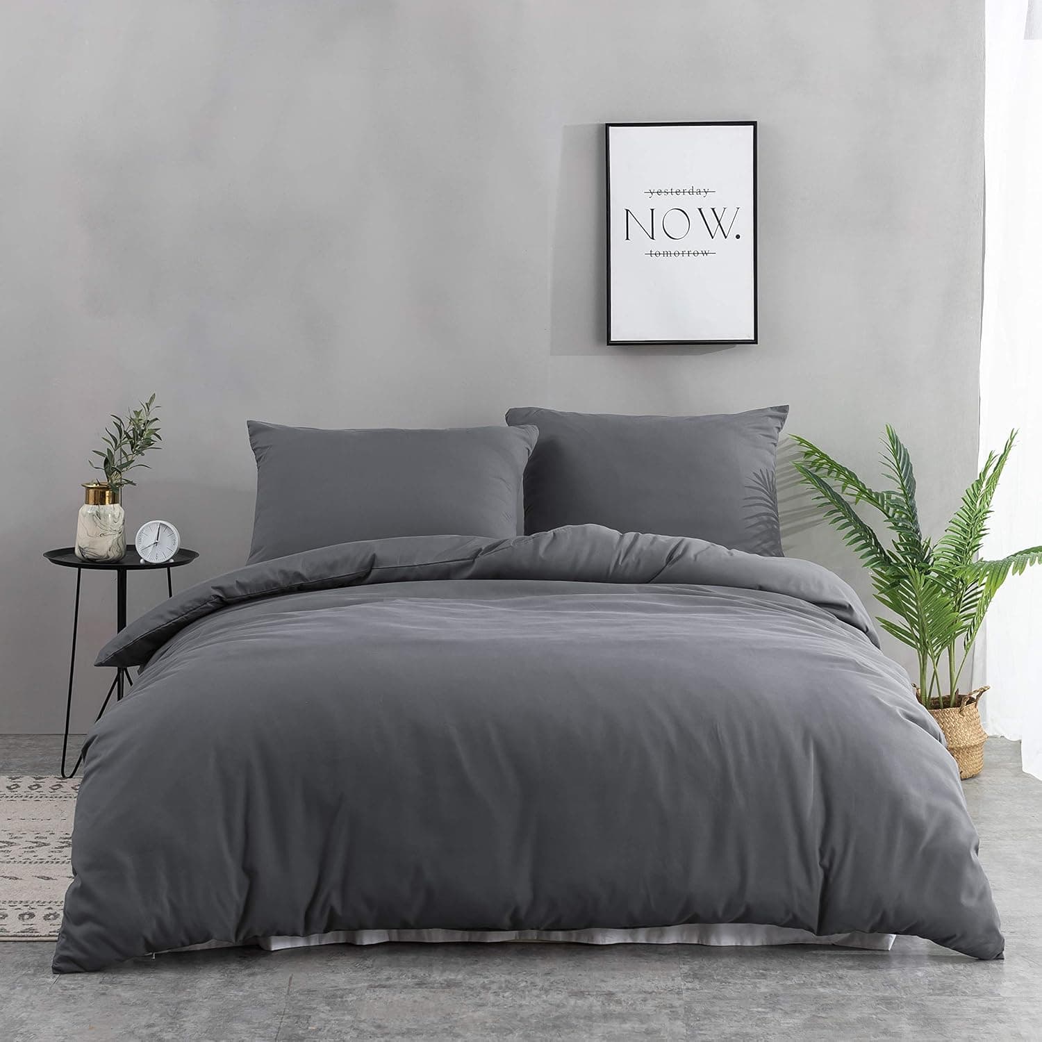 Cover de Duvet 220x240cm + Taies d'oreillers 65x65x2 cm Grey 120 Fils/cm² Parure de Lit avec Fermeture Eclaire pour 2 Personnes