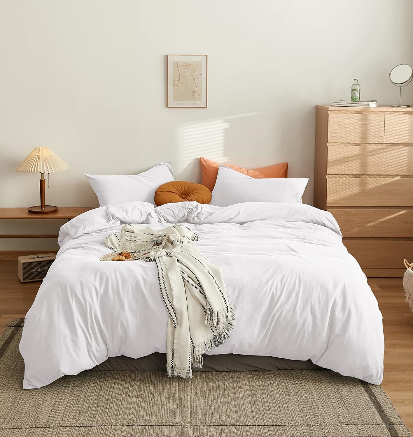 AYSW Cover de Duvet 200x200cm+2 Taies d'oreillers 65x65cm White Parure de Lit Adulte 2 Personnes 100 Fils/cm² en Microfiber avec Fermeture Éclair