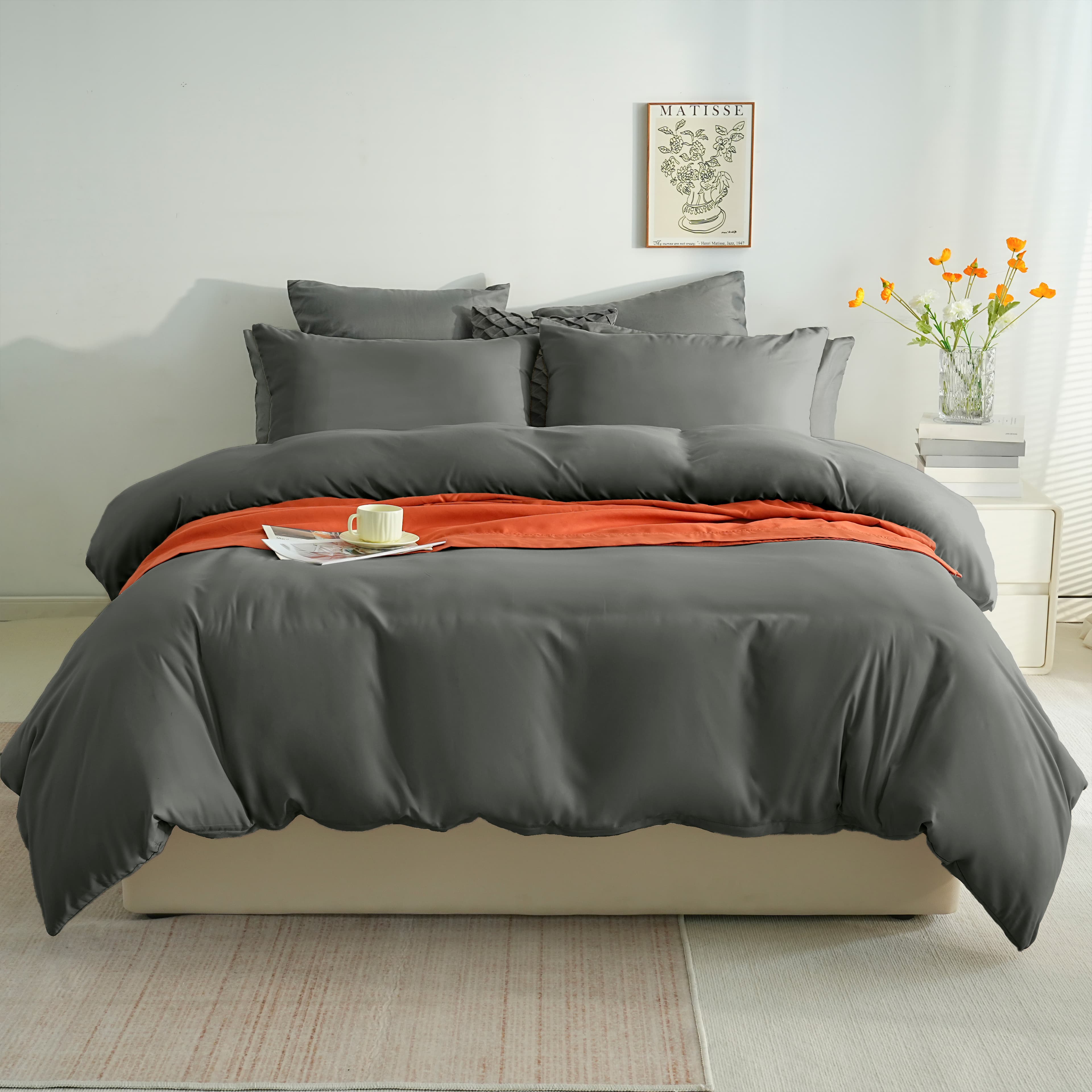 AYSW Sets de Housses de Couettes 200x200/220x240/240x260 cm Double Fermeture Éclair 2 / 3 Pièces Microfiber Brossée 100 Fils/cm² + 2 Taies d'pillow 65x65 cm Parure de Lit Adulte 1 / 2 Personnes